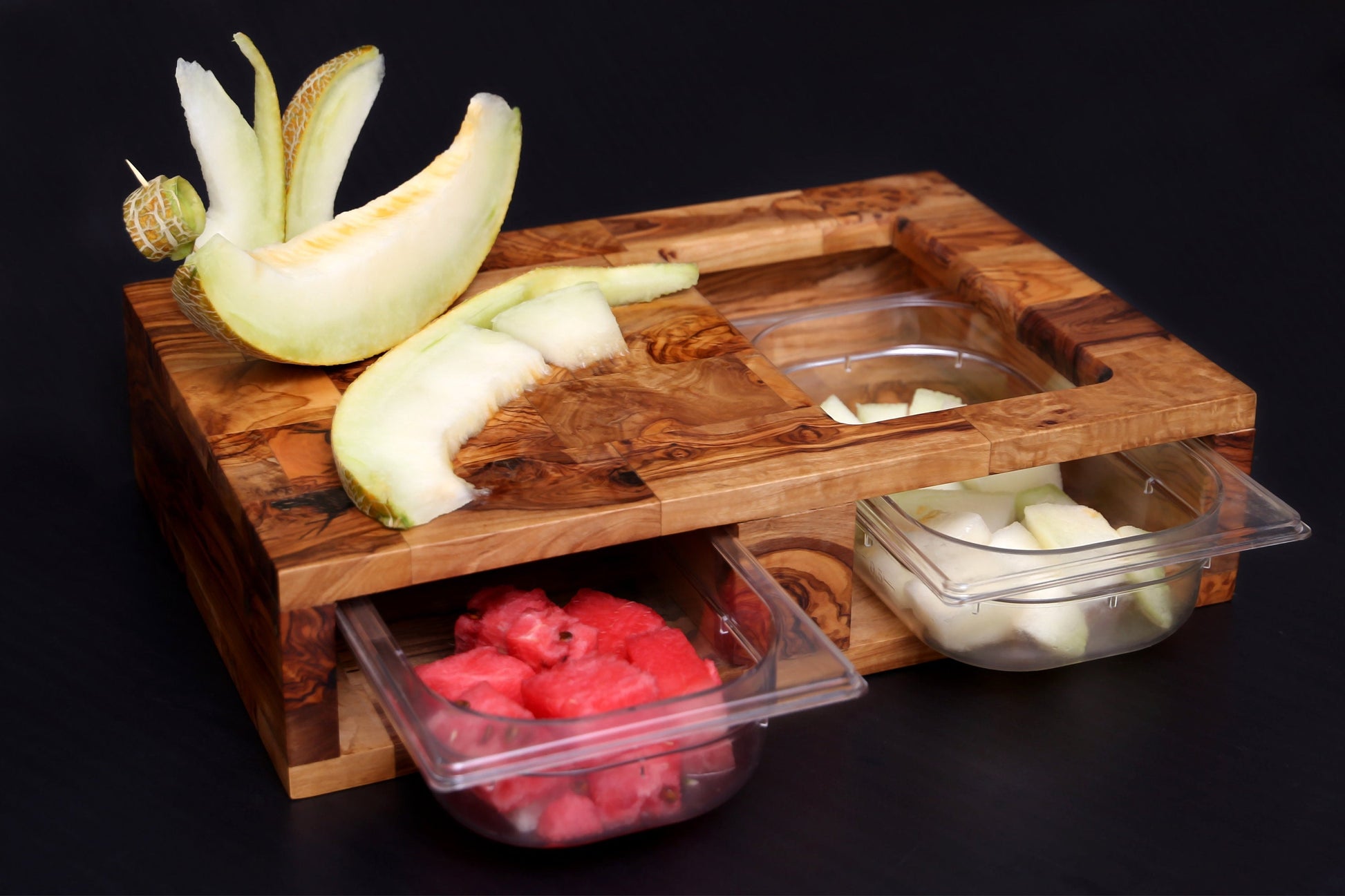 Olive Wood End Grain Cutting Board W/ 2 Containers