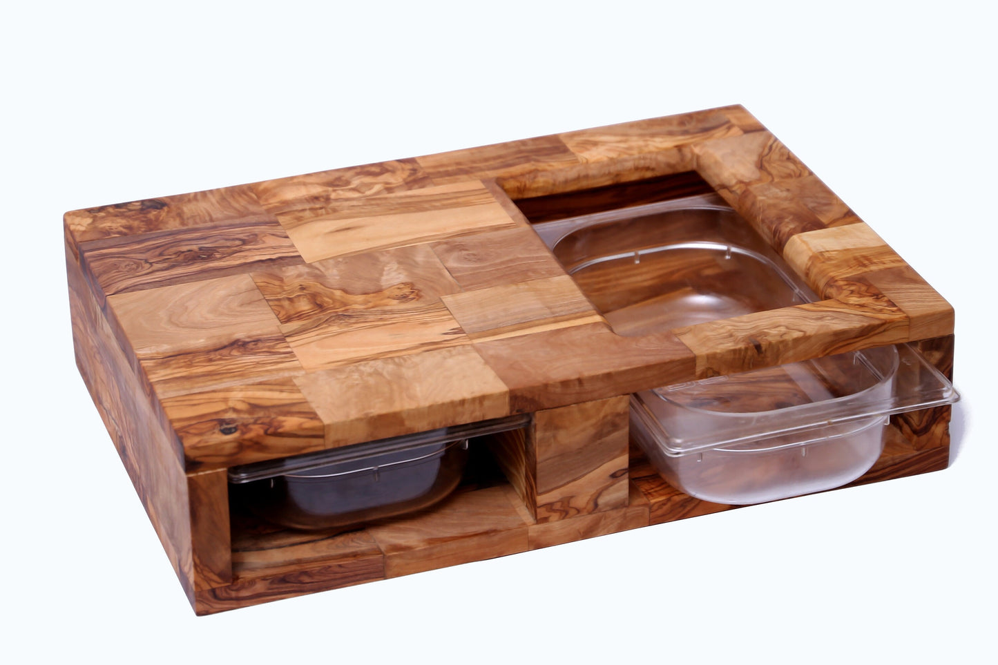 Olive Wood End Grain Cutting Board W/ 2 Containers