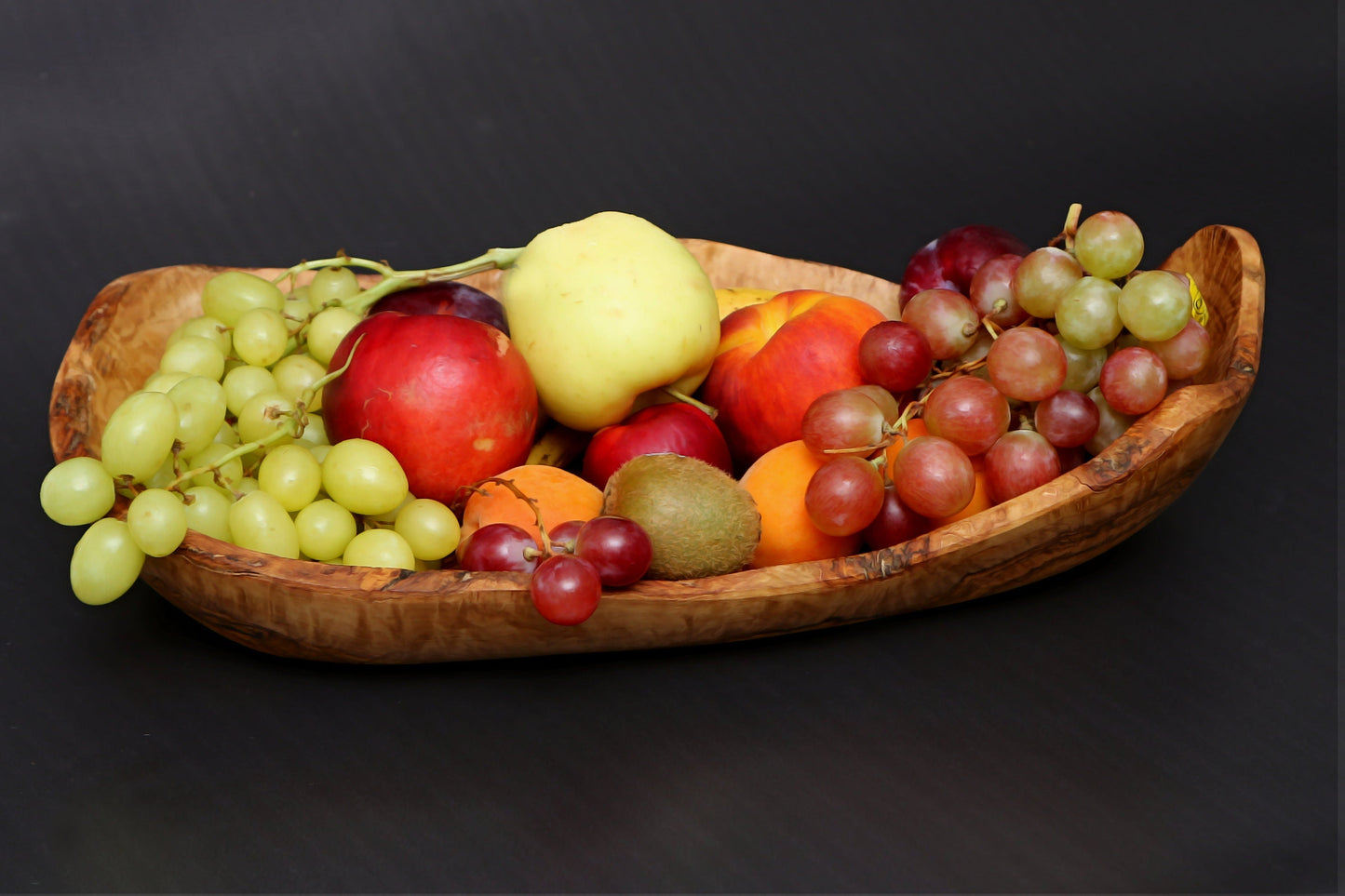 Olive Wood Handcrafted Flat Wooden Fruit Bowl Display Basket