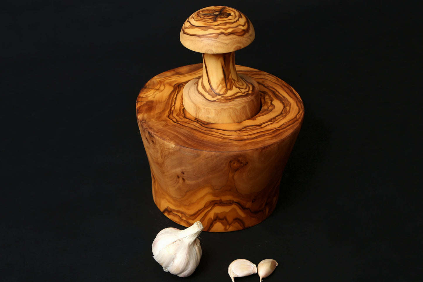 Olive Wood Garlic Grinder | Snug Fit Wooden Pestle & Mortar