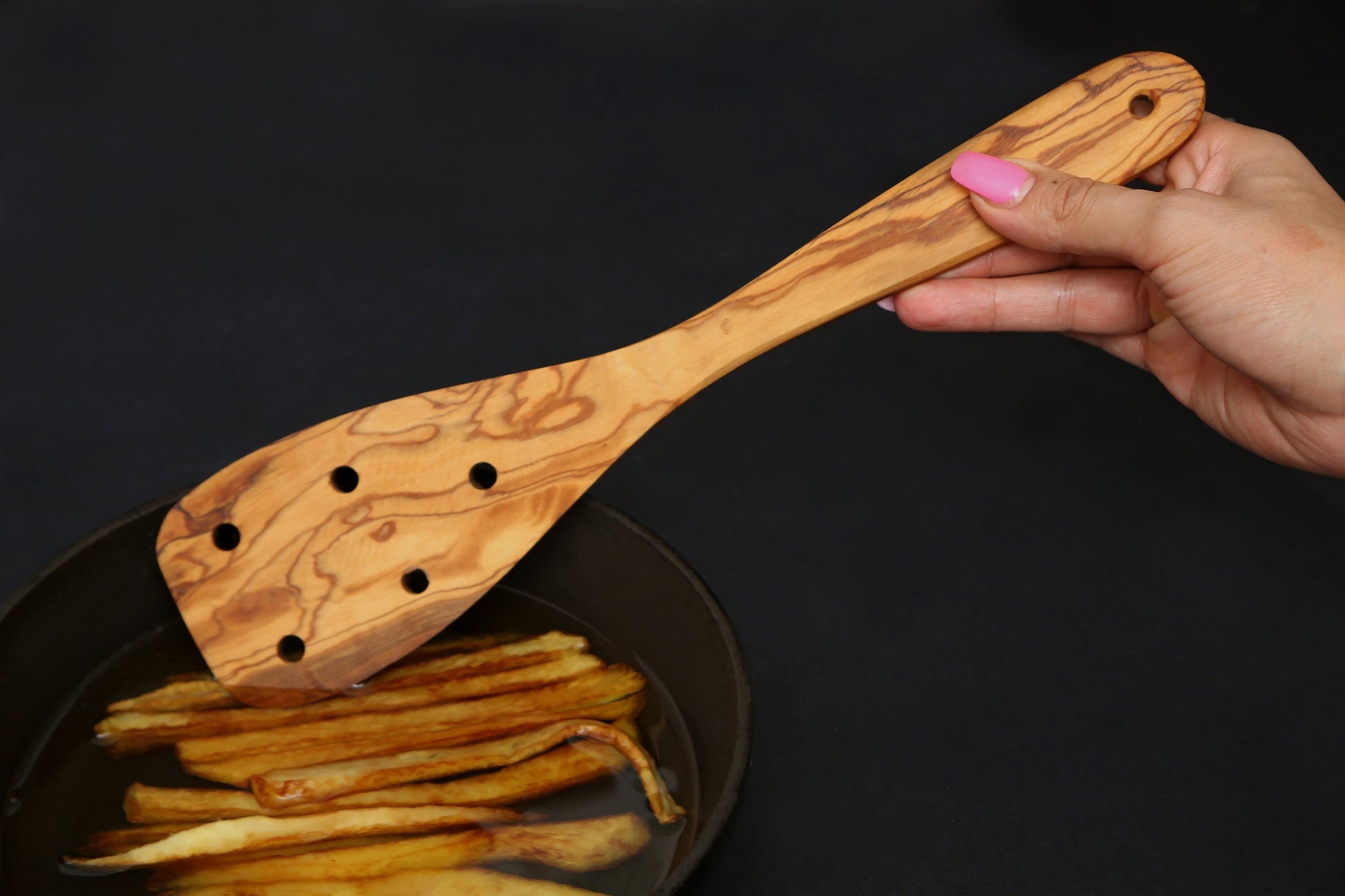 Olive Wood Spatula with Holes 30 cm, Wooden Spatula, Cookware, Kitchen Utensils, Restaurant, handmade, chef, gift