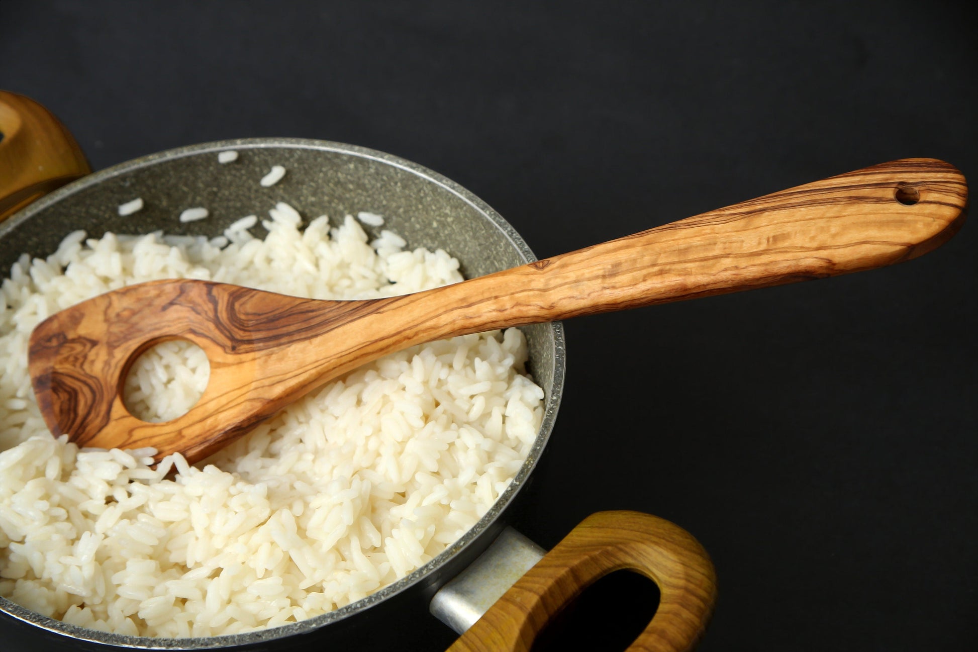 Olive Wood Pointed Stirring Rice Cooking Spoon with Hole 30cm