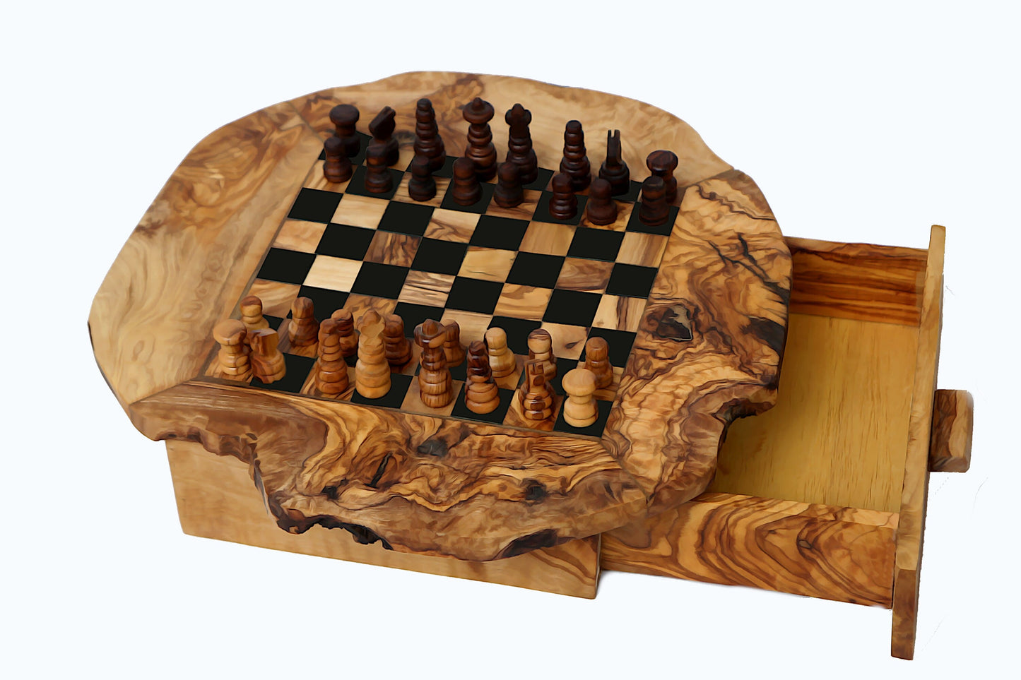 Olive Wood Chess Board with One Drawer