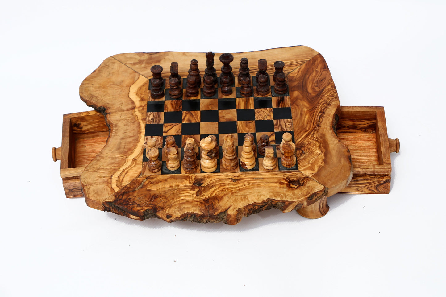 Olive Wood Chess Board with Two Drawers