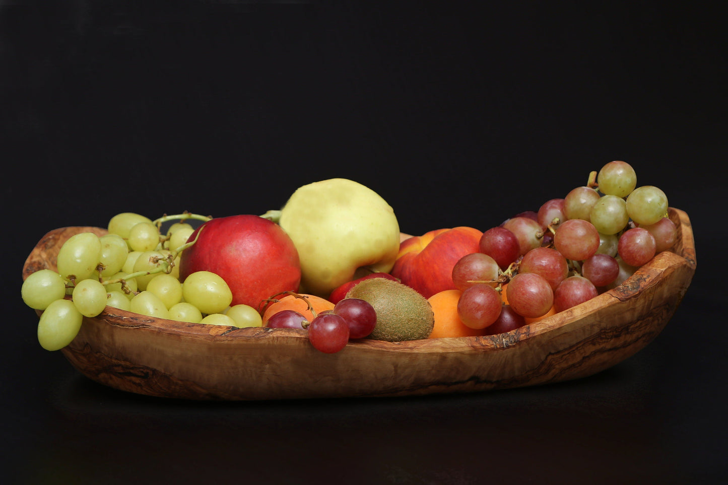 Olive Wood Handcrafted Flat Wooden Fruit Bowl Display Basket