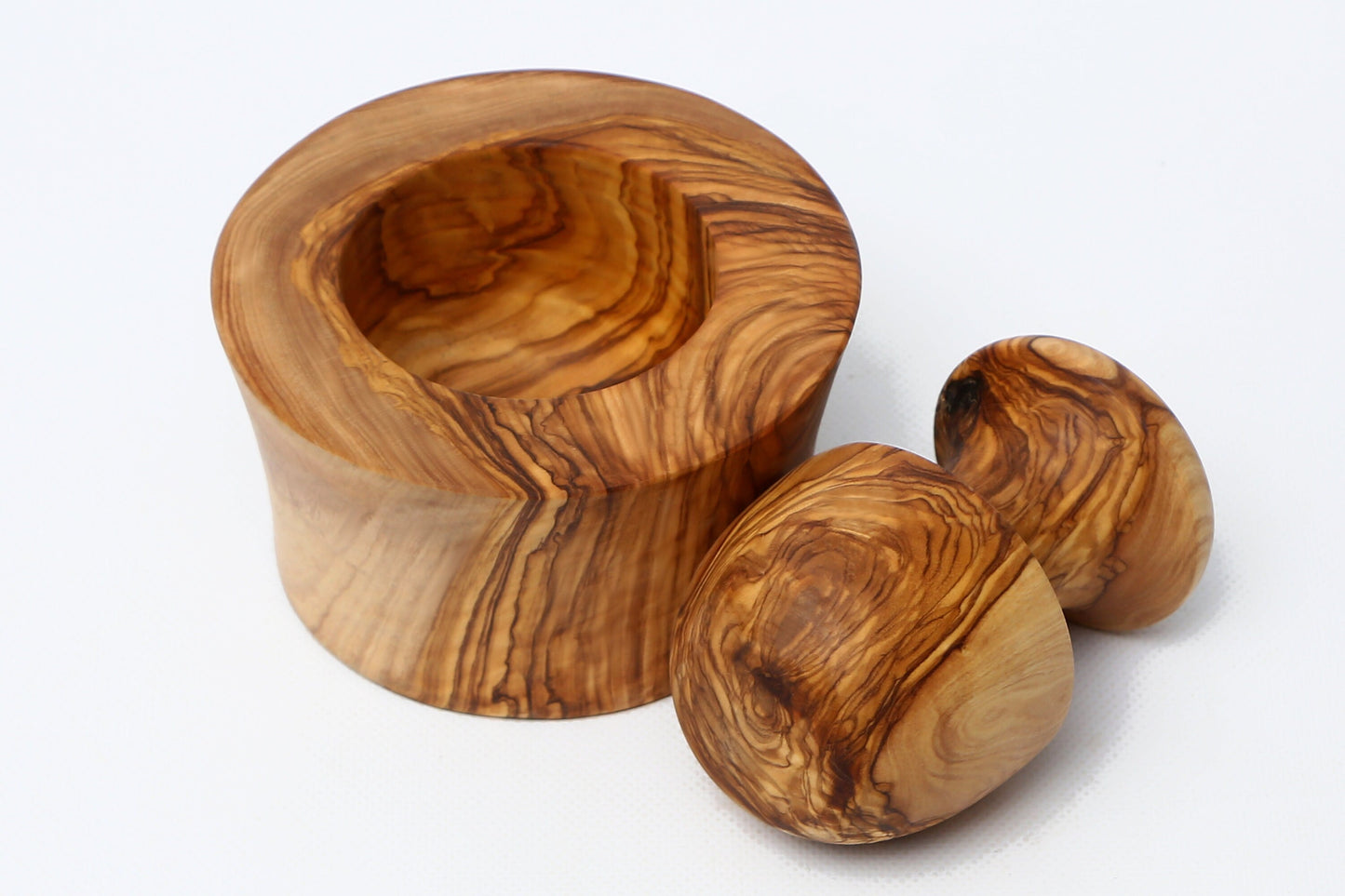 Olive Wood Garlic Grinder | Snug Fit Wooden Pestle & Mortar