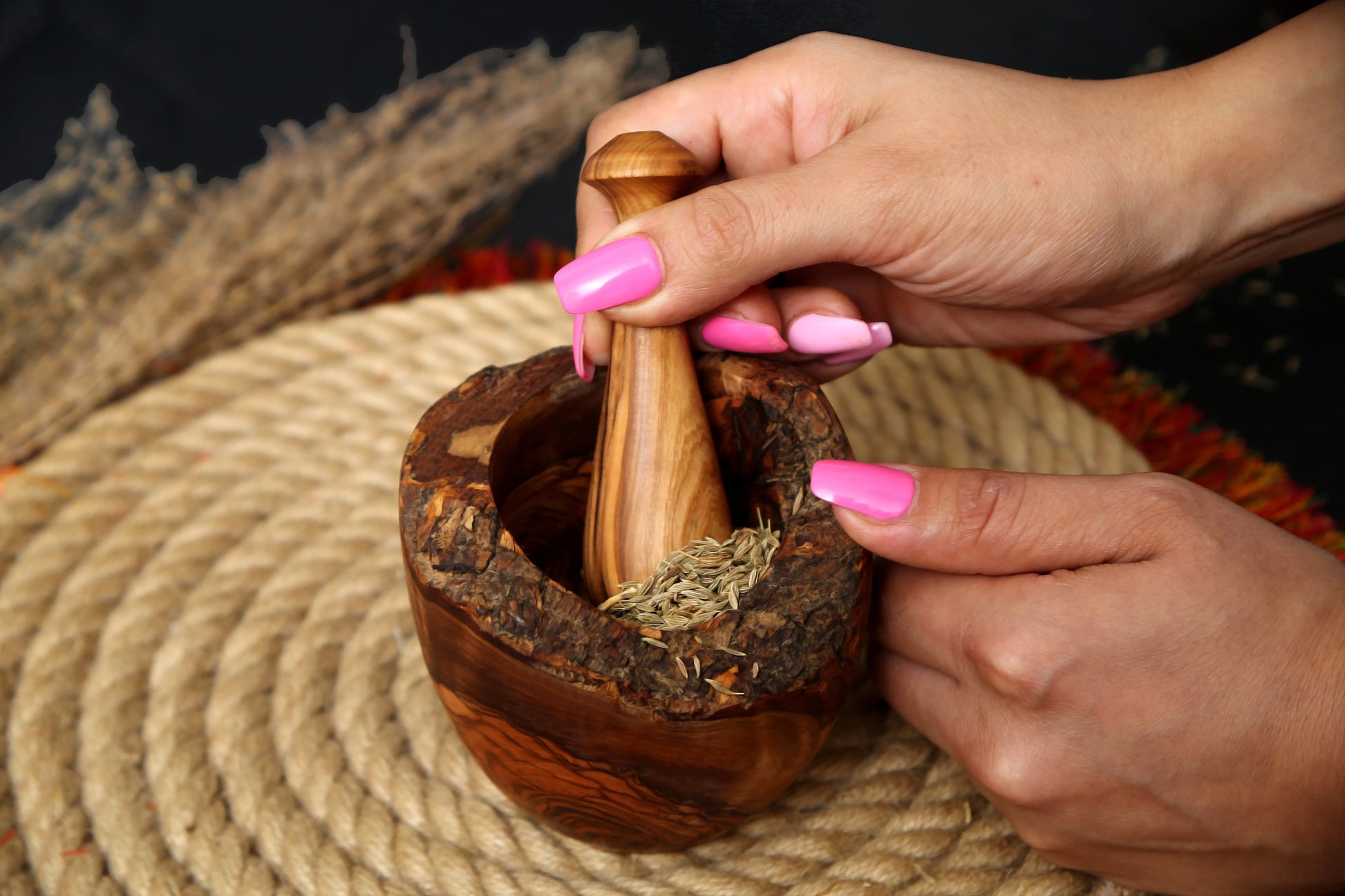 Olive Wood Natural Style Pestle & Mortar | Garlic, Herb, Seed Crusher | Unique Housewarming Kitchen Gift Idea | Various Sizes