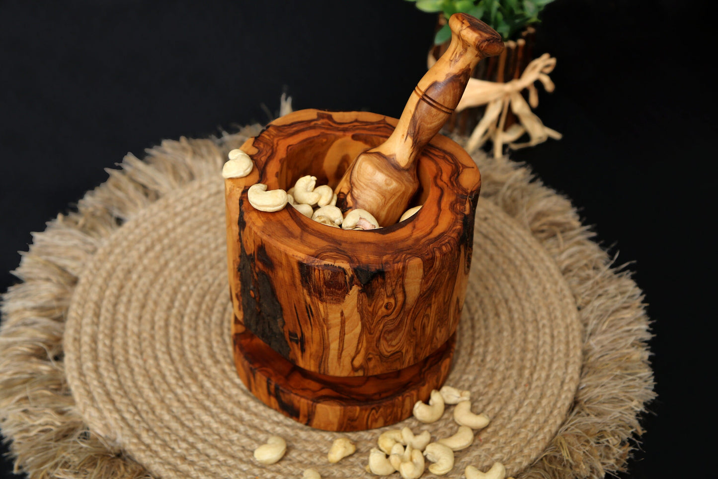 Olive Wood Rustic Mortar & Pestle with Support , pestle and mortar, gift for parents, gift, Christmas gift, wedding gift