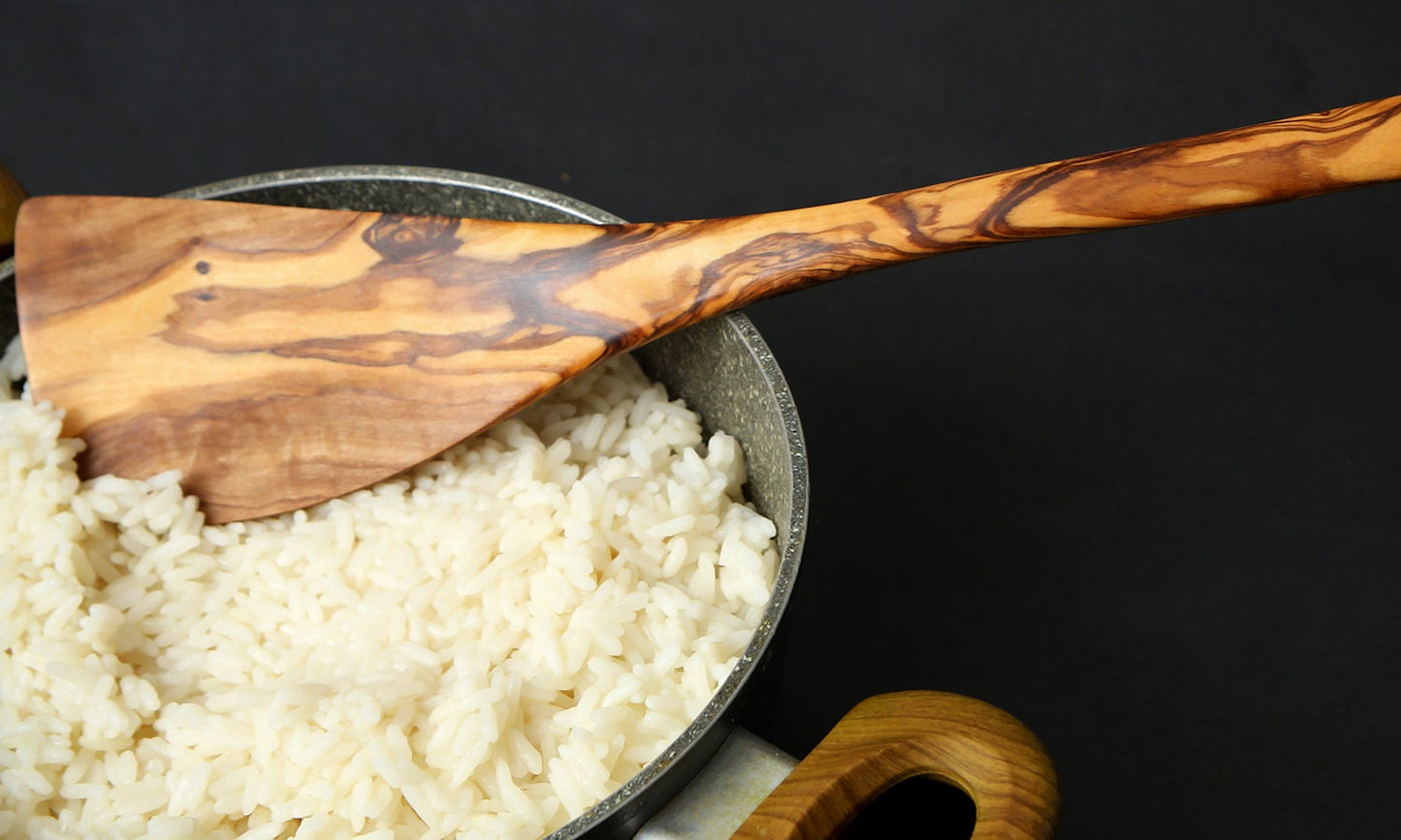 Olive Wood Curved Spatula 35 cm, stirring spatula, serving spatula, tasting spatula, kitchen utensils