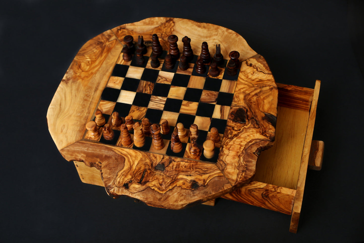 Olive Wood Chess Board with One Drawer