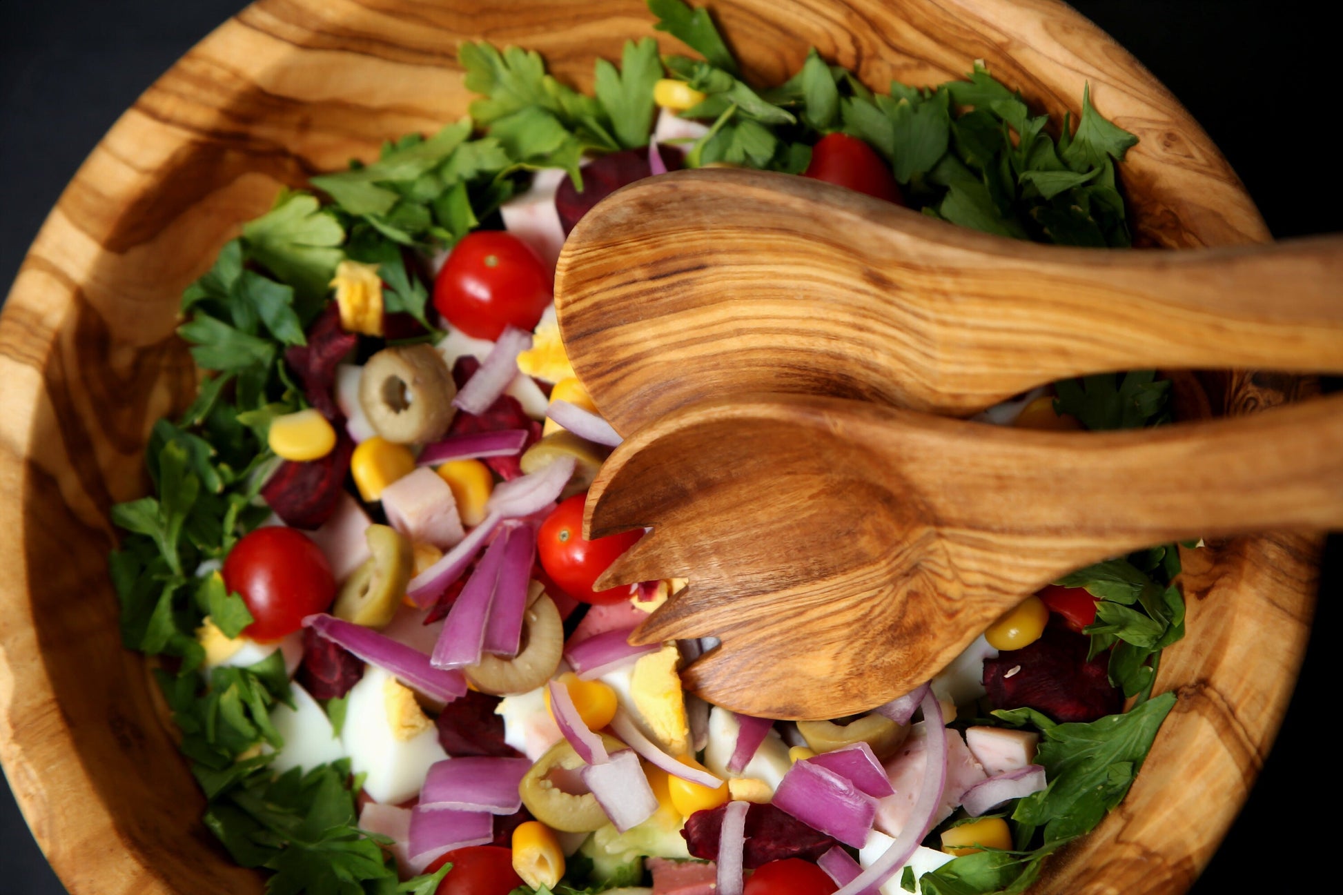 Olive Wood Large Salad Serving Set Of Wooden Spork & Spoon | Various Sizes