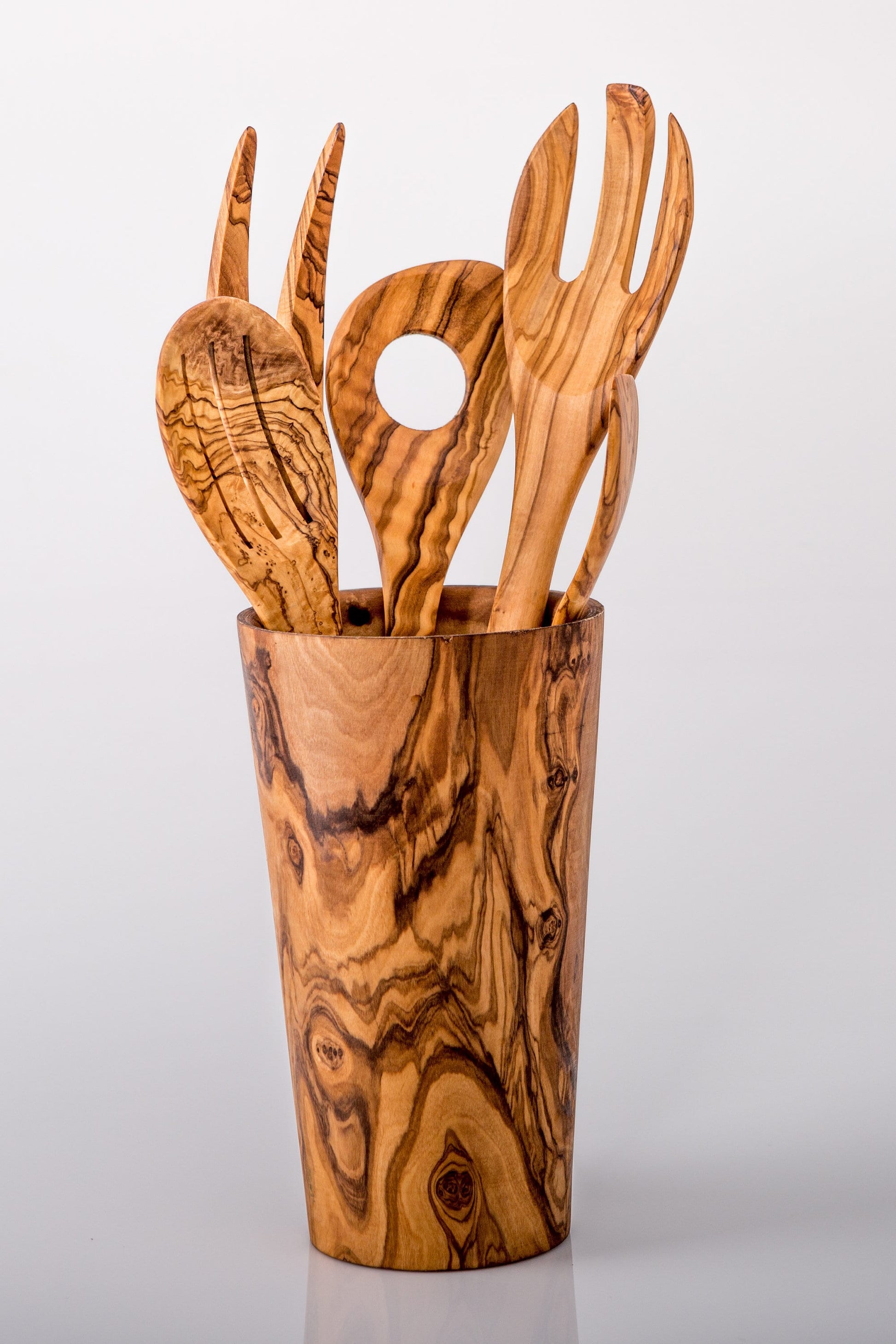 Olive Wood Cutlery & Utensils Holder 19 cm, wooden holder, gift