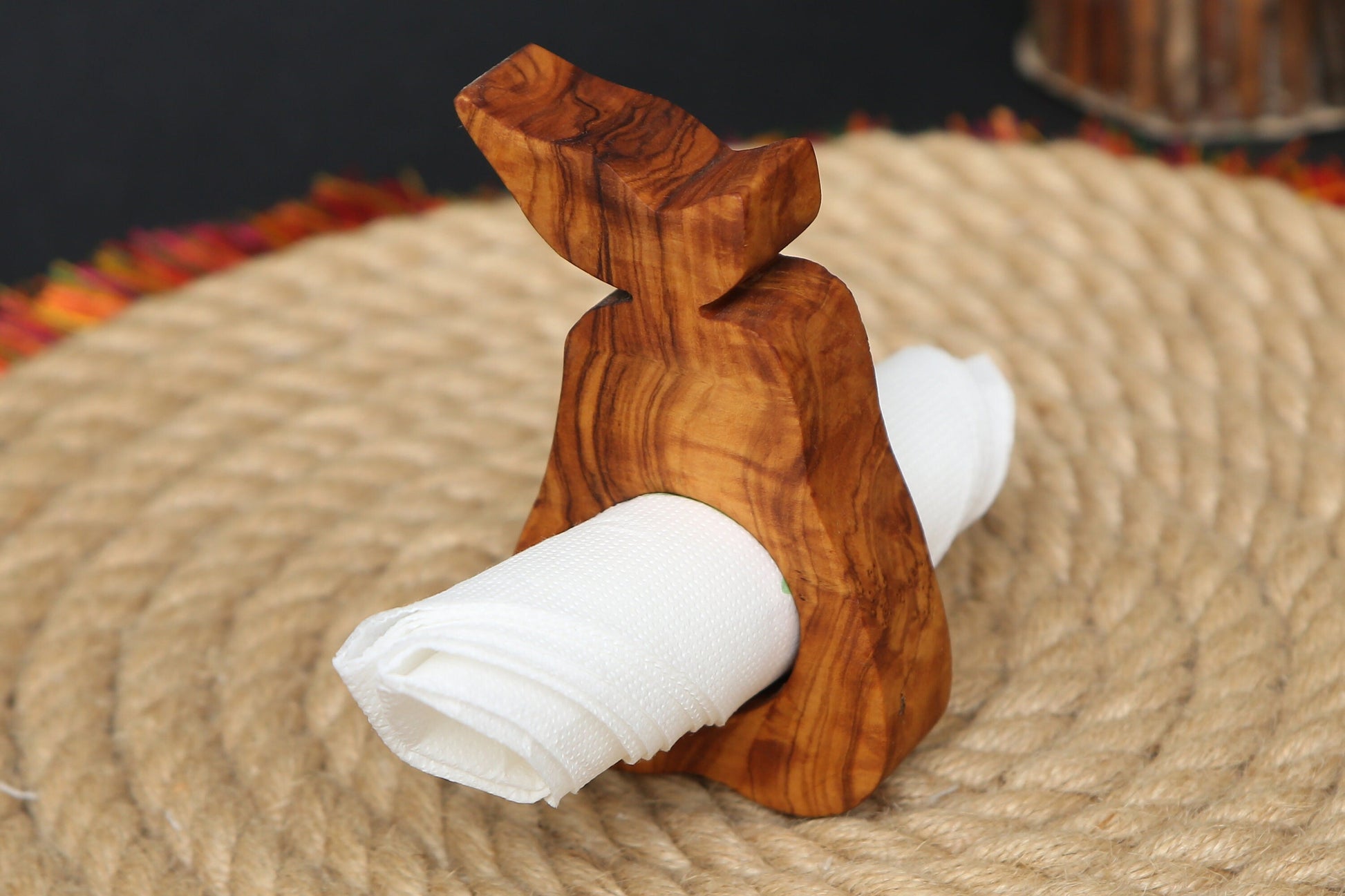 Olive Wood Pear Shaped Napkin Holder