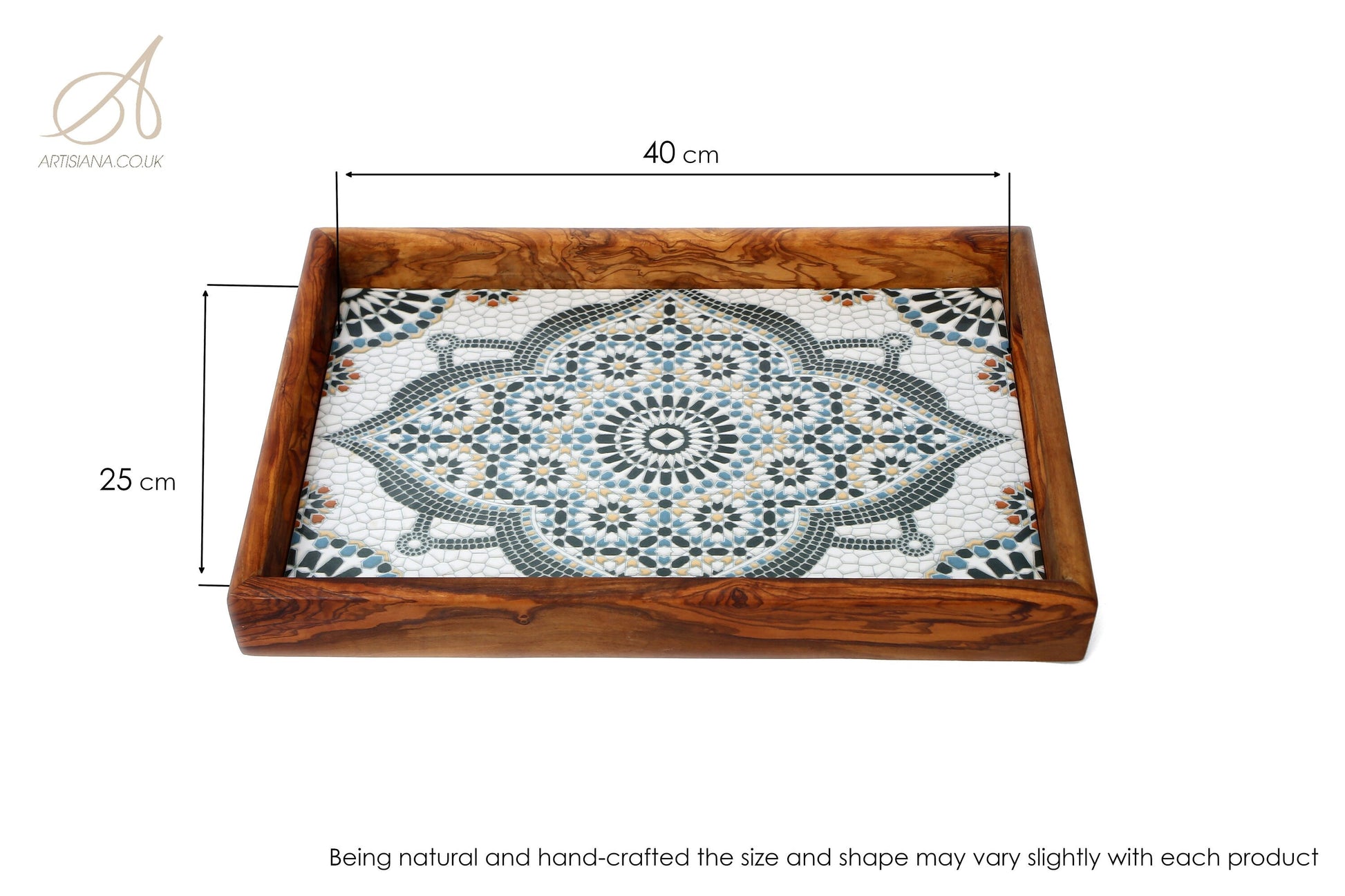 Olive Wood Rectangular Olive Wood Ceramic Tray with Handle 40 cm * 25 cm