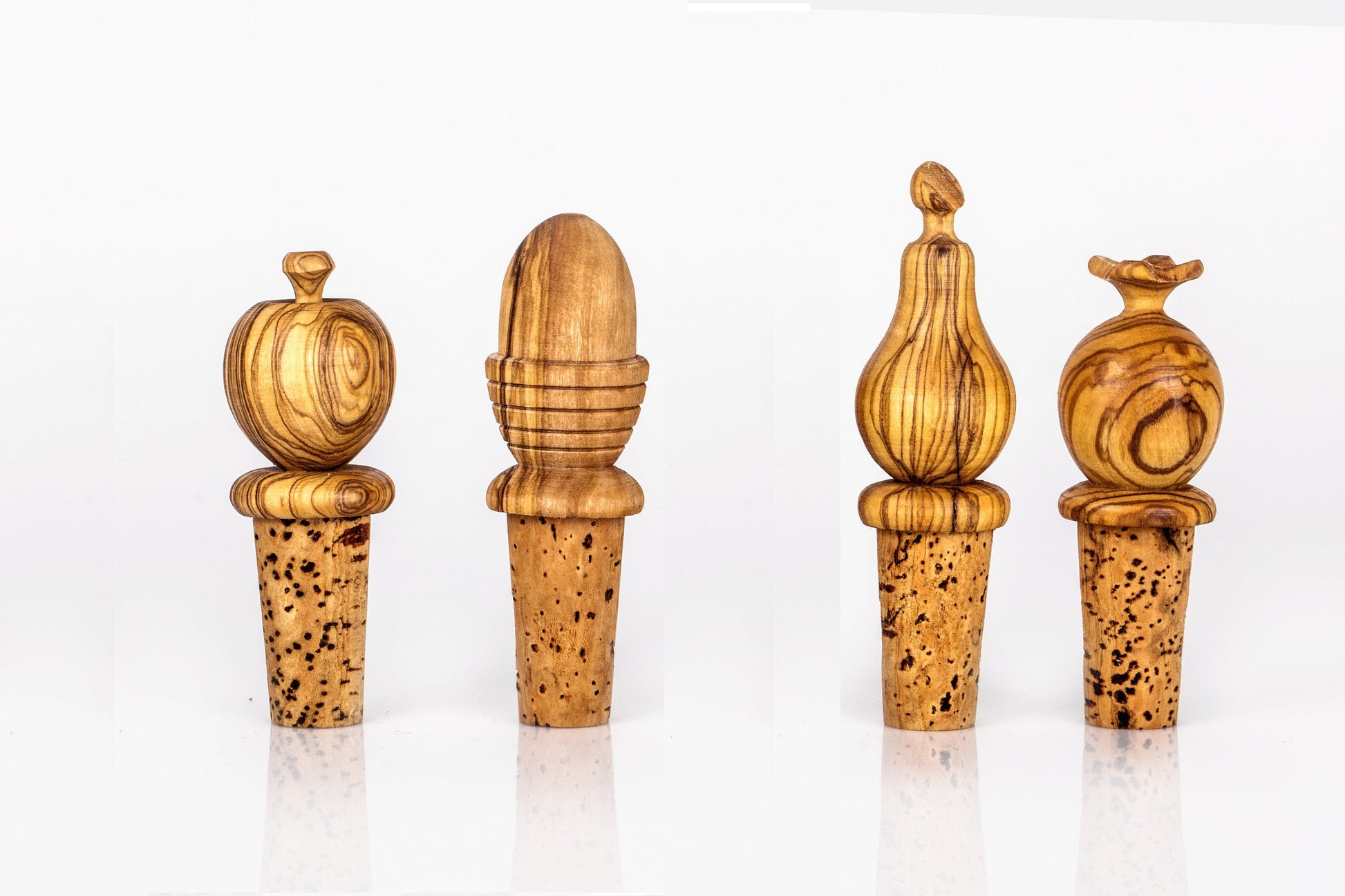 Olive Wood Wooden Bottle Stopper Handcrafted Wine Cork | Mushroom | Pear | Round | Apple