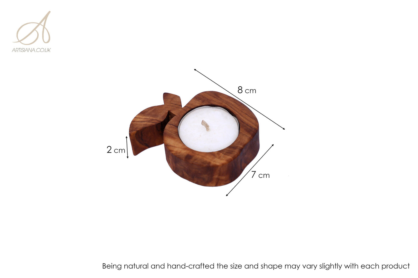 Olive Wood Apple Shaped Candle Holder