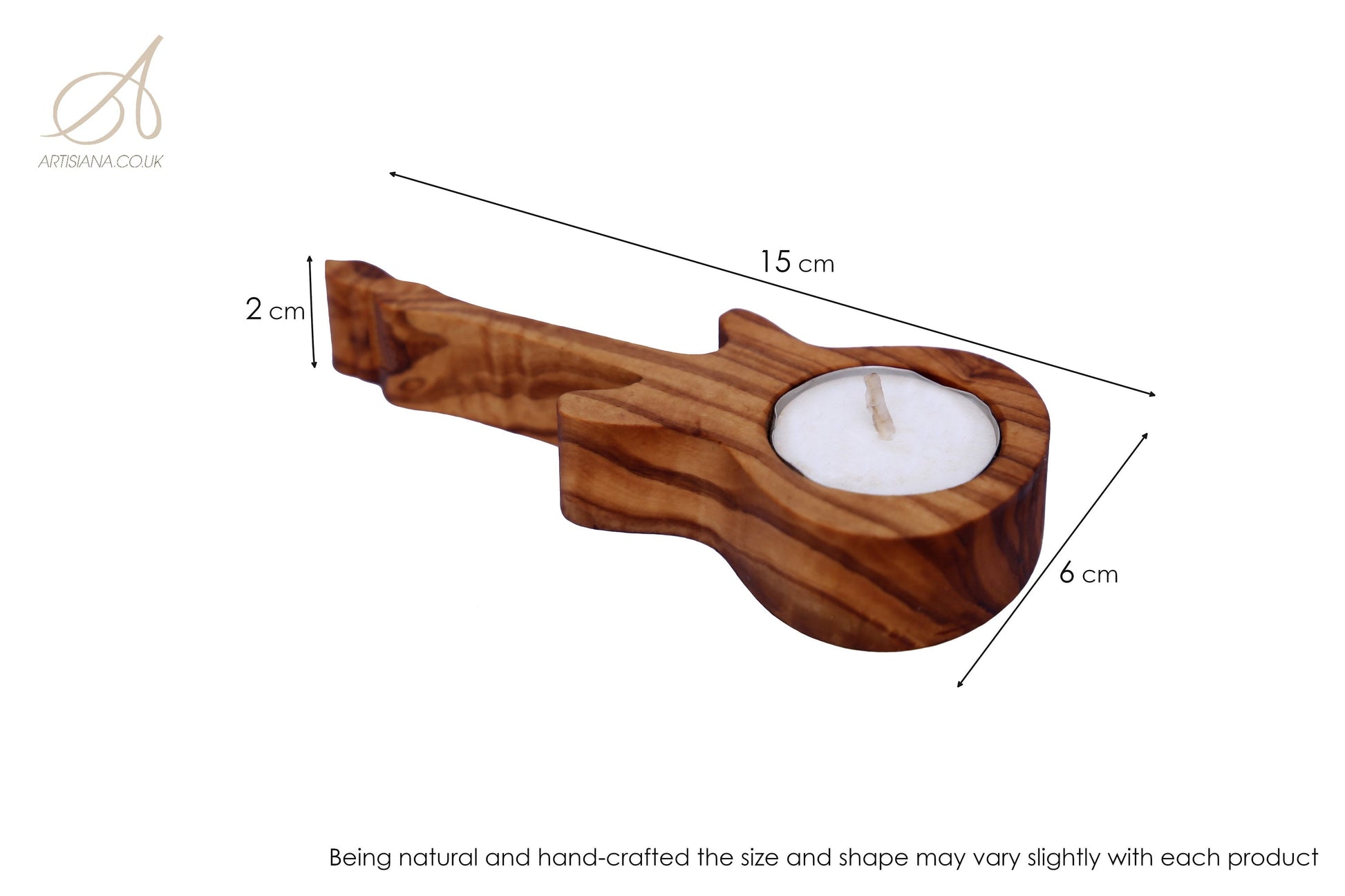 Olive Wood Guitar Shape Tealight Candle Holder 15 cm