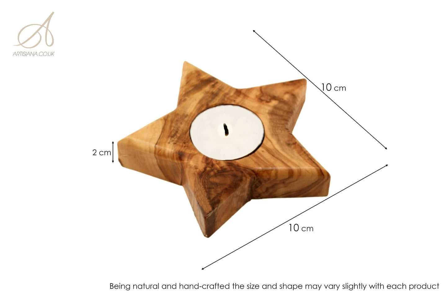 Olive Wood Star Shaped Tealight Candle Holder 10 cm, Home Decor, natural, handmade, gift