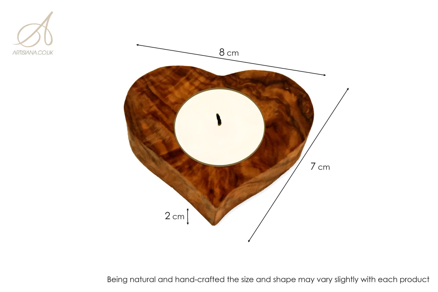 Olive Wood Heart Shaped Wooden Tealight Candle Holder 8 cm Valentines Airbnb Hotel Host Welcome Decor