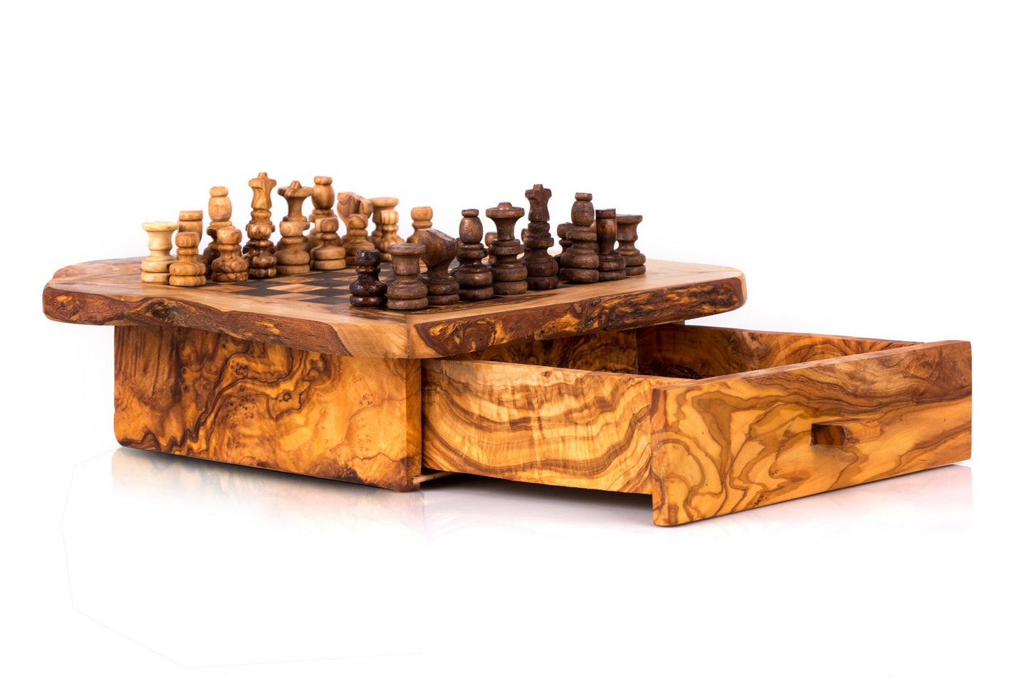 Olive Wood Chess Board with One Drawer