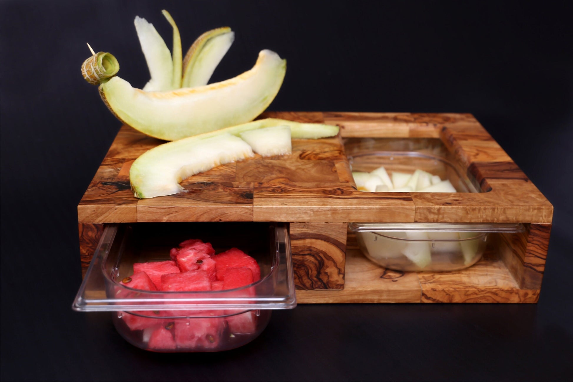 Olive Wood End Grain Cutting Board W/ 2 Containers