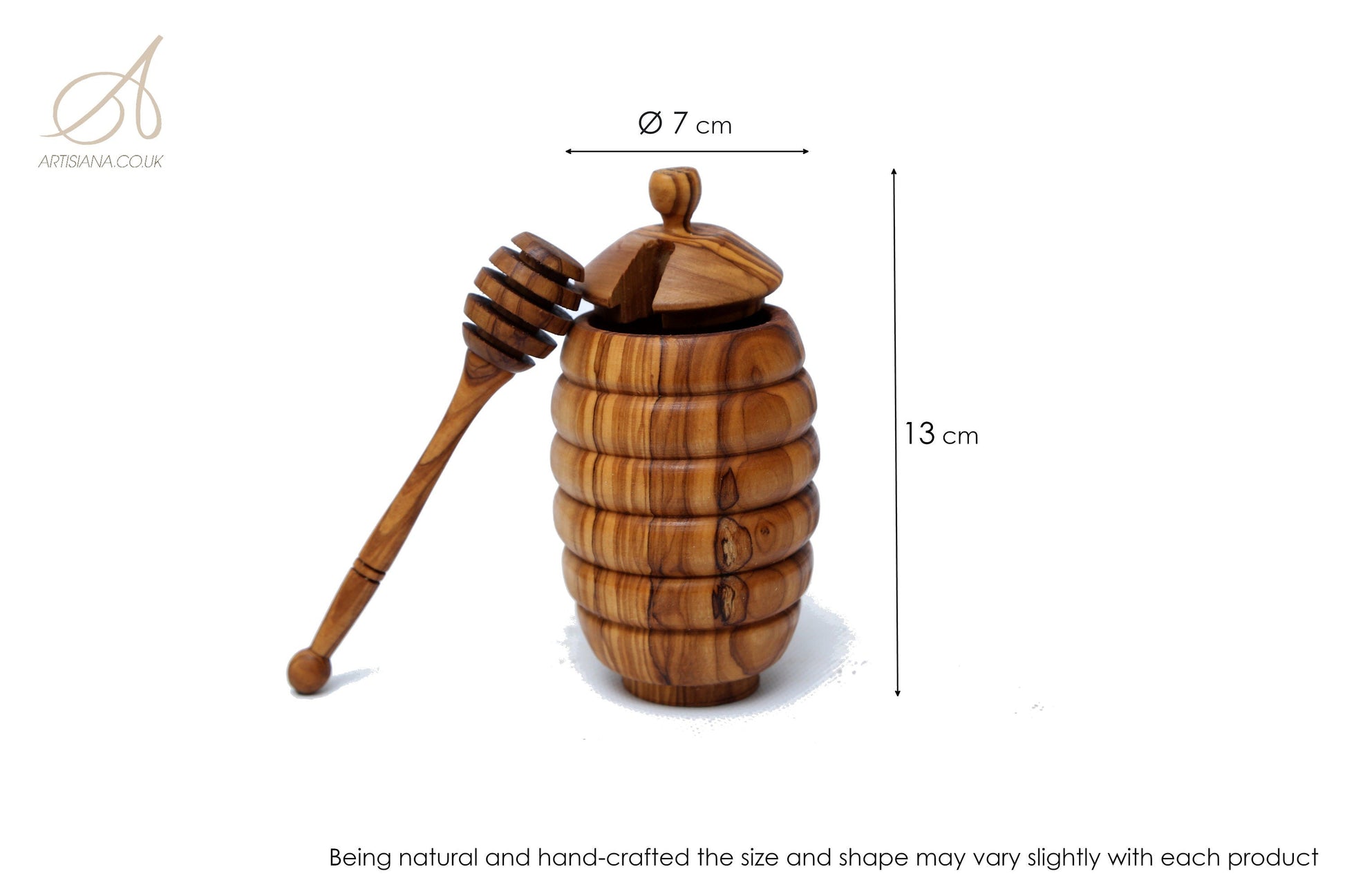 Olive Wood Wooden Honey Pot With Lid & Dipper