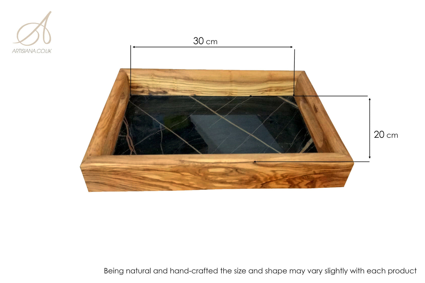 Olive Wood Rectangular Olive Wood Ceramic Tray with Handle