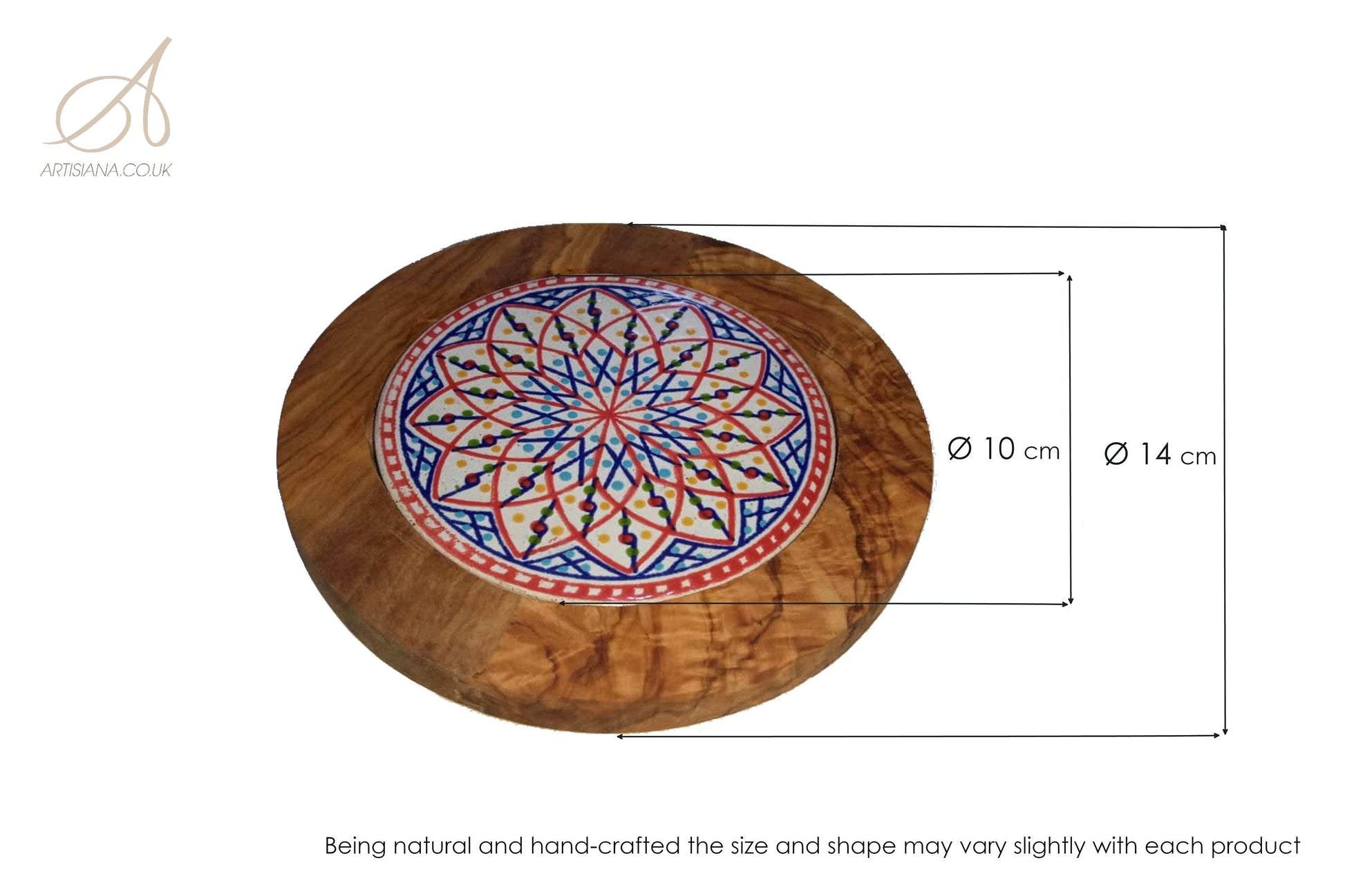 Olive Wood Handcrafted Round Wooden Ceramic Serving Tray/Coaster | Multiple Styles