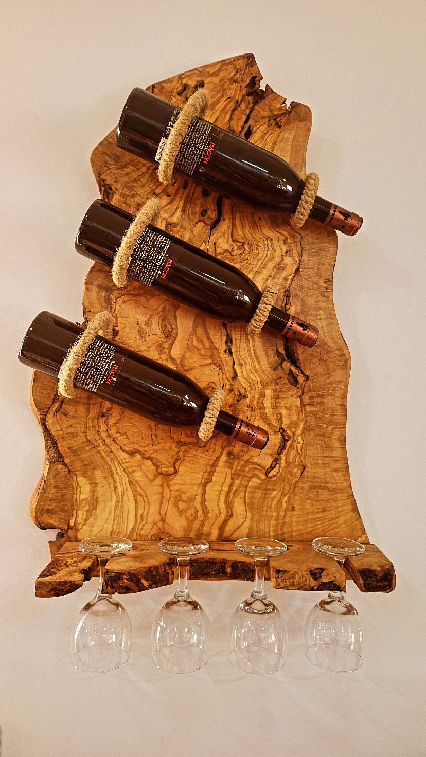 Olive Wood Rustic Shape three Bottles Holder, wine bottles holder, bar accessories, gift