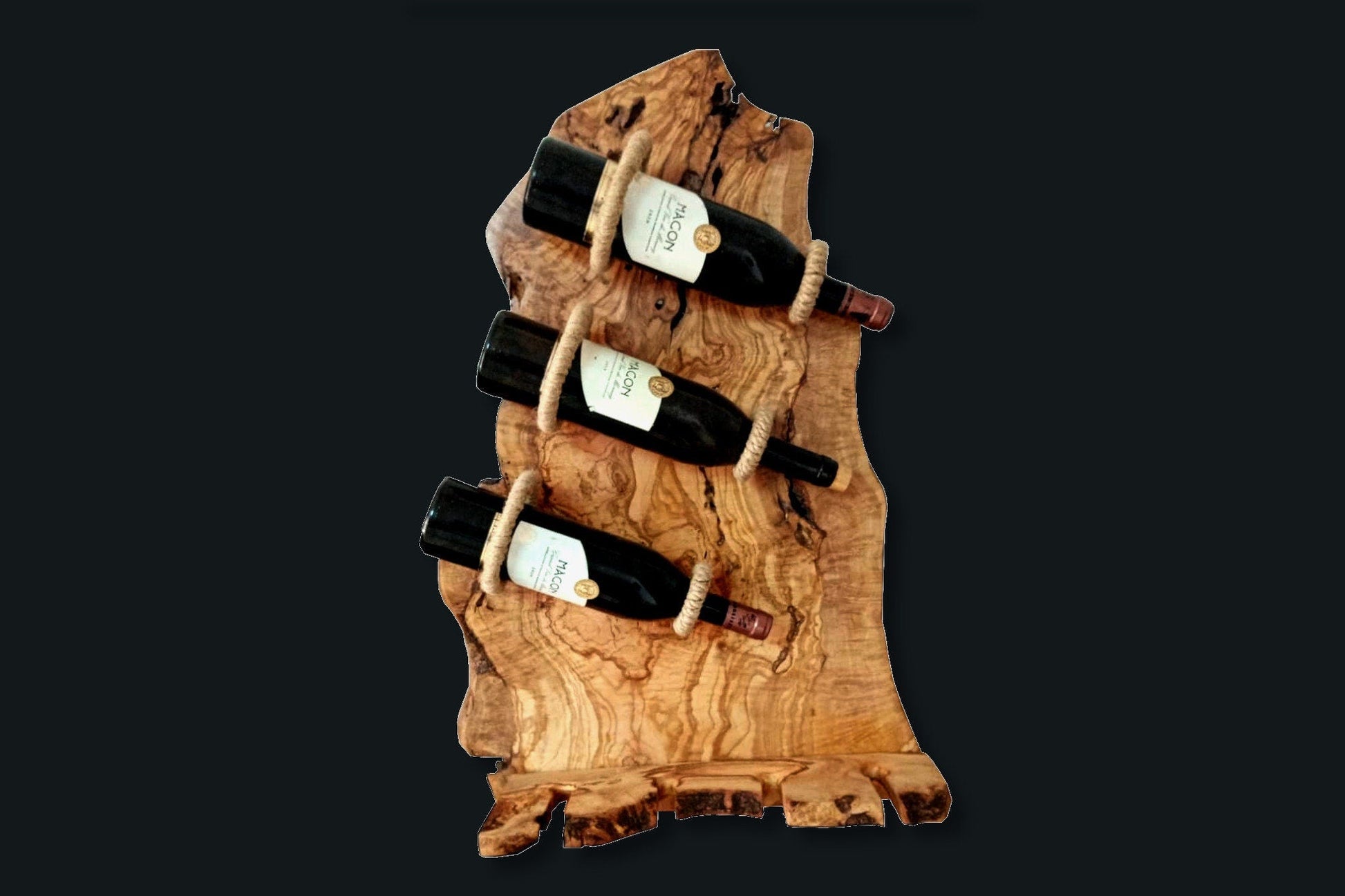 Olive Wood Rustic Shape three Bottles Holder, wine bottles holder, bar accessories, gift