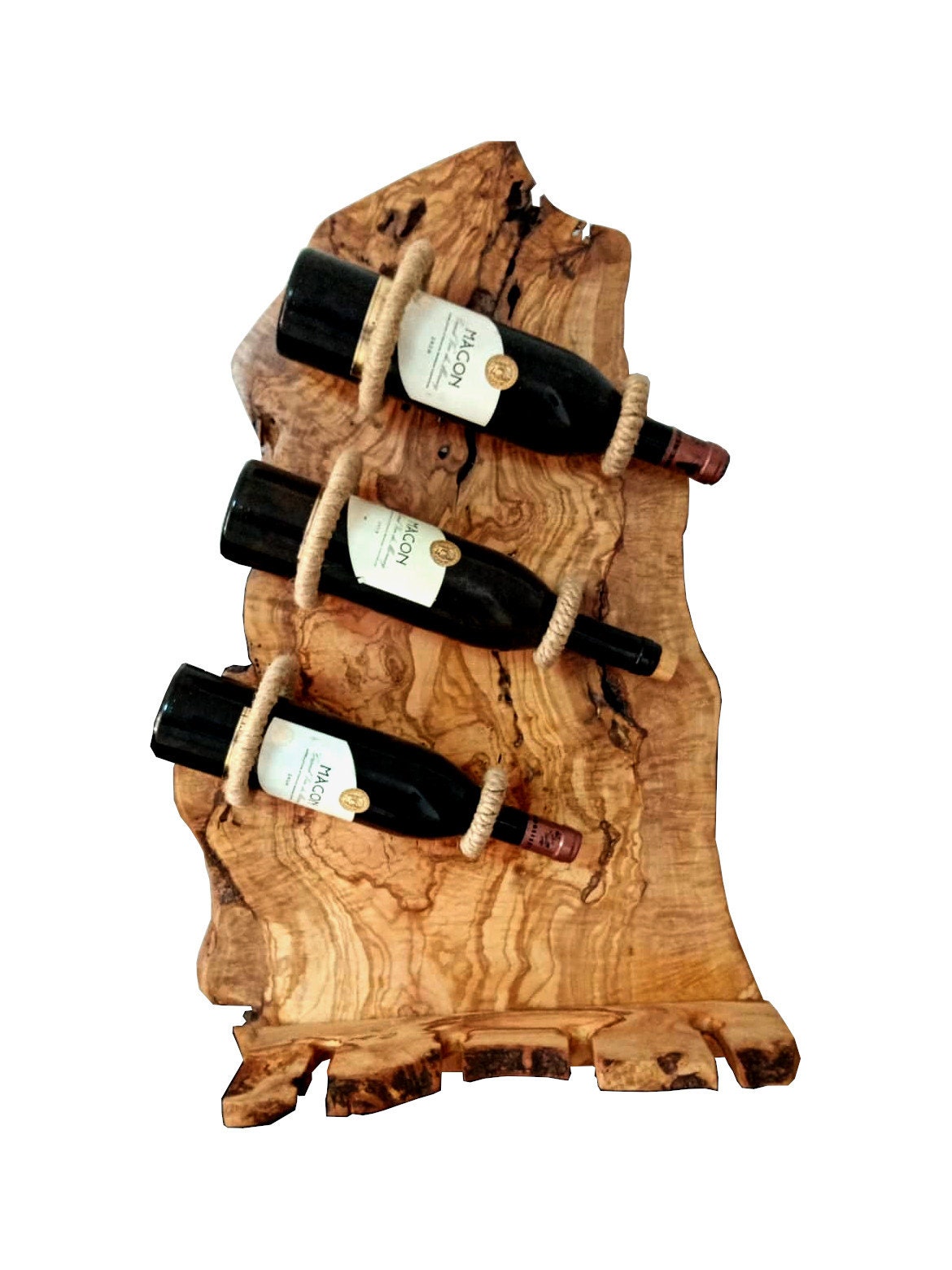 Olive Wood Rustic Shape three Bottles Holder, wine bottles holder, bar accessories, gift