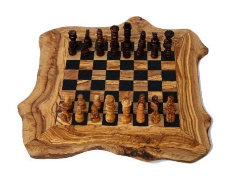 Hand Crafted Olive Wood Chess Pieces - Board Playing Area 24x24cm | Pieces Only