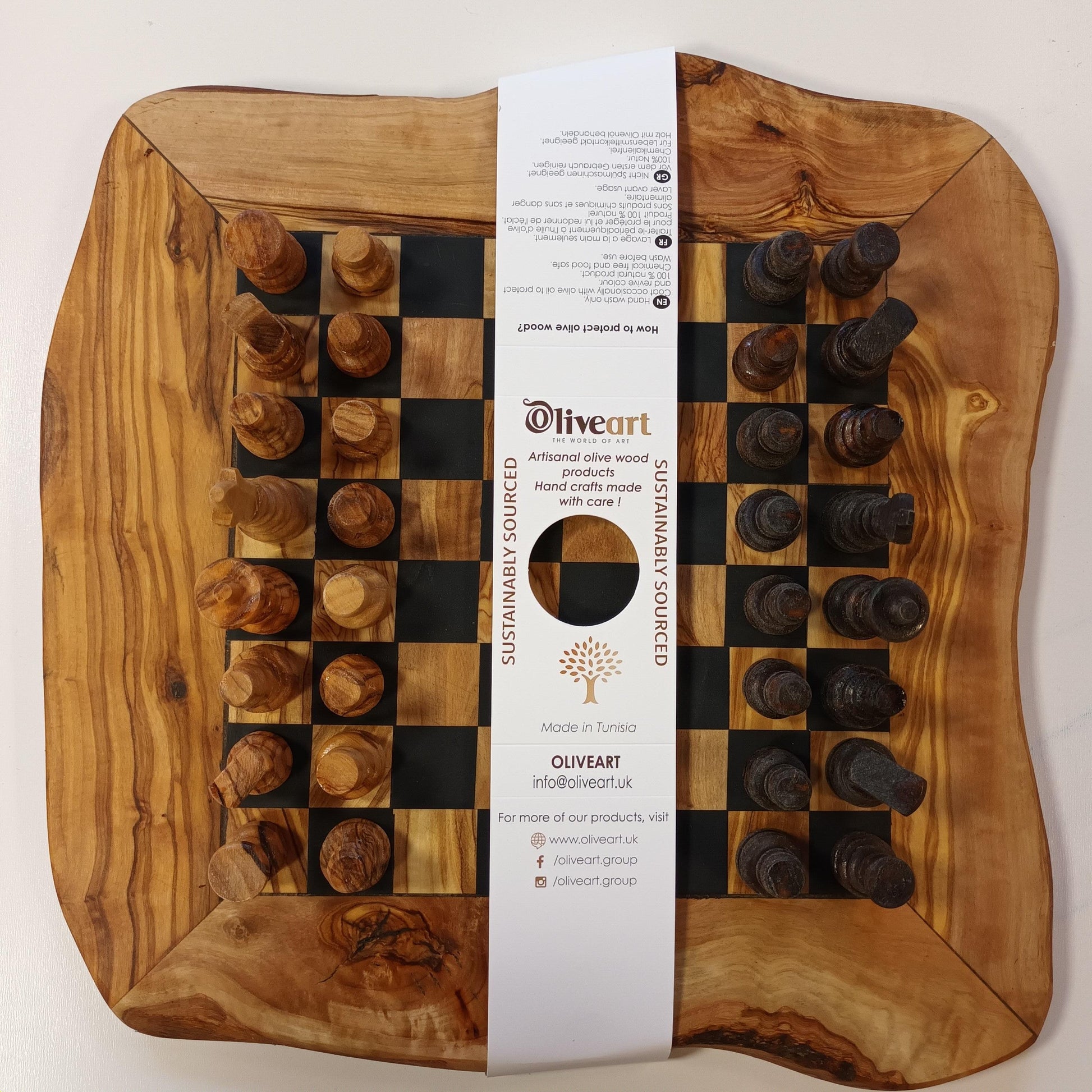 Hand Crafted Olive Wood Chess Pieces - Board Playing Area 24x24cm | Pieces Only