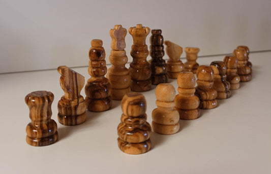 Hand Crafted Olive Wood Chess Pieces - Board Playing Area 24x24cm | Pieces Only