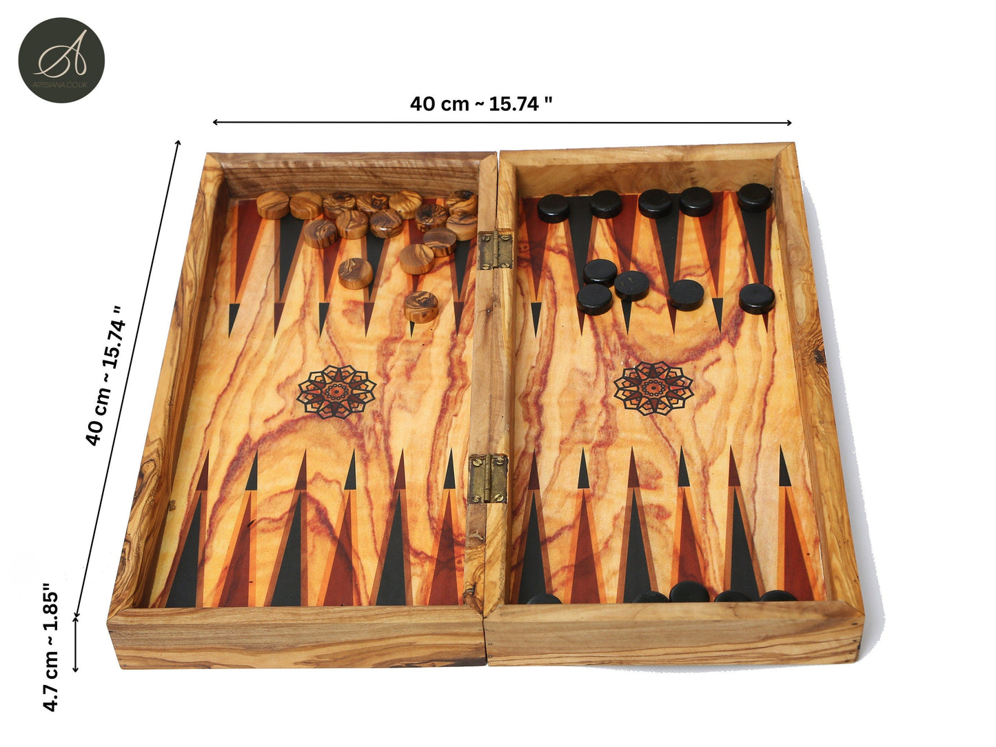 OliveArt | Olive Wood 2 in 1 Hand Crafted Backgammon And Chess Set 40 cm x 40 cm, Folding Chess Board With Pieces Gift Set