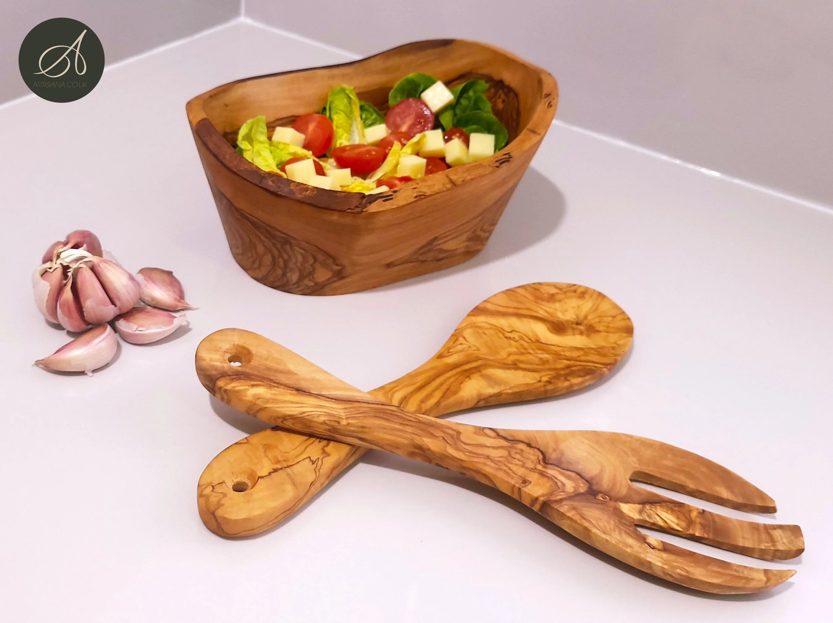 Olive wood set of hand carved – handcrafted, natural design