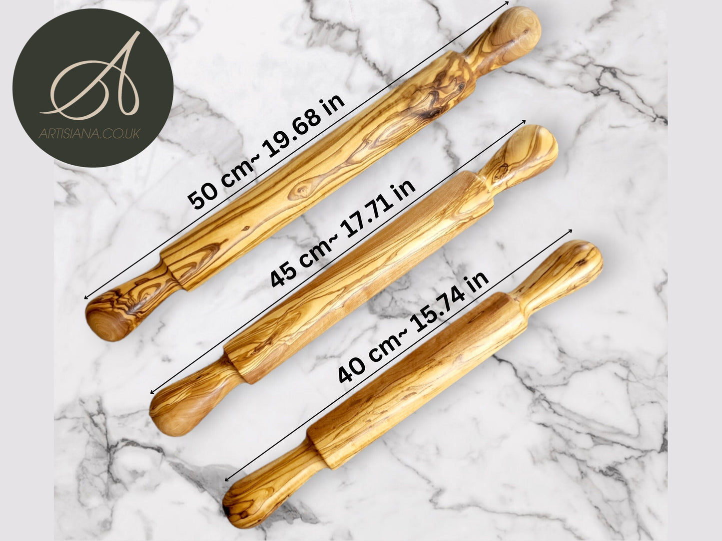 Handcrafted Olive Wood Rolling Pin | Durable Hardwood | Sustainably Sourced | Cake Baking | Various Sizes