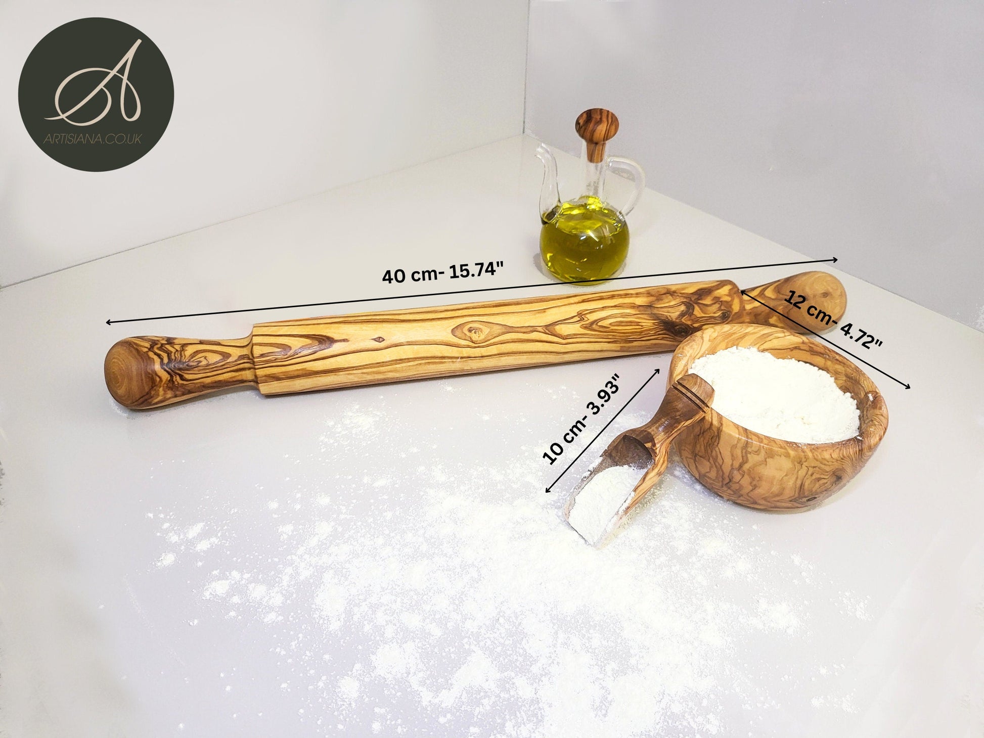 Olive wood Set of Rolling Pin , Small bowl, Spice scoop, oil-Vinegar bottle, bakery , pastery, kitchen utensils, restaurant, chef, gift