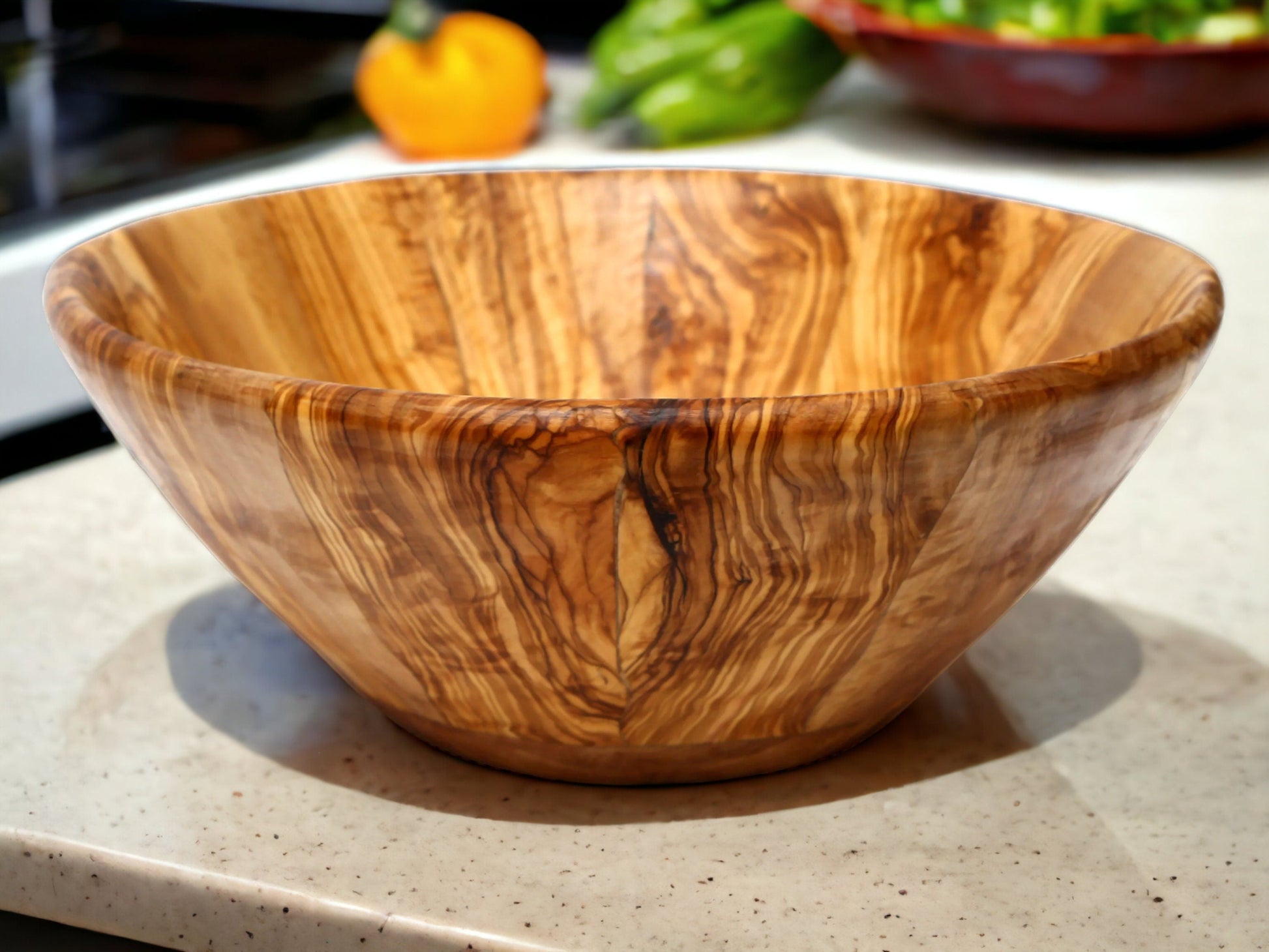 Olive Wood Large Handcrafted End Grain Centre Piece Wooden Salad Bowl