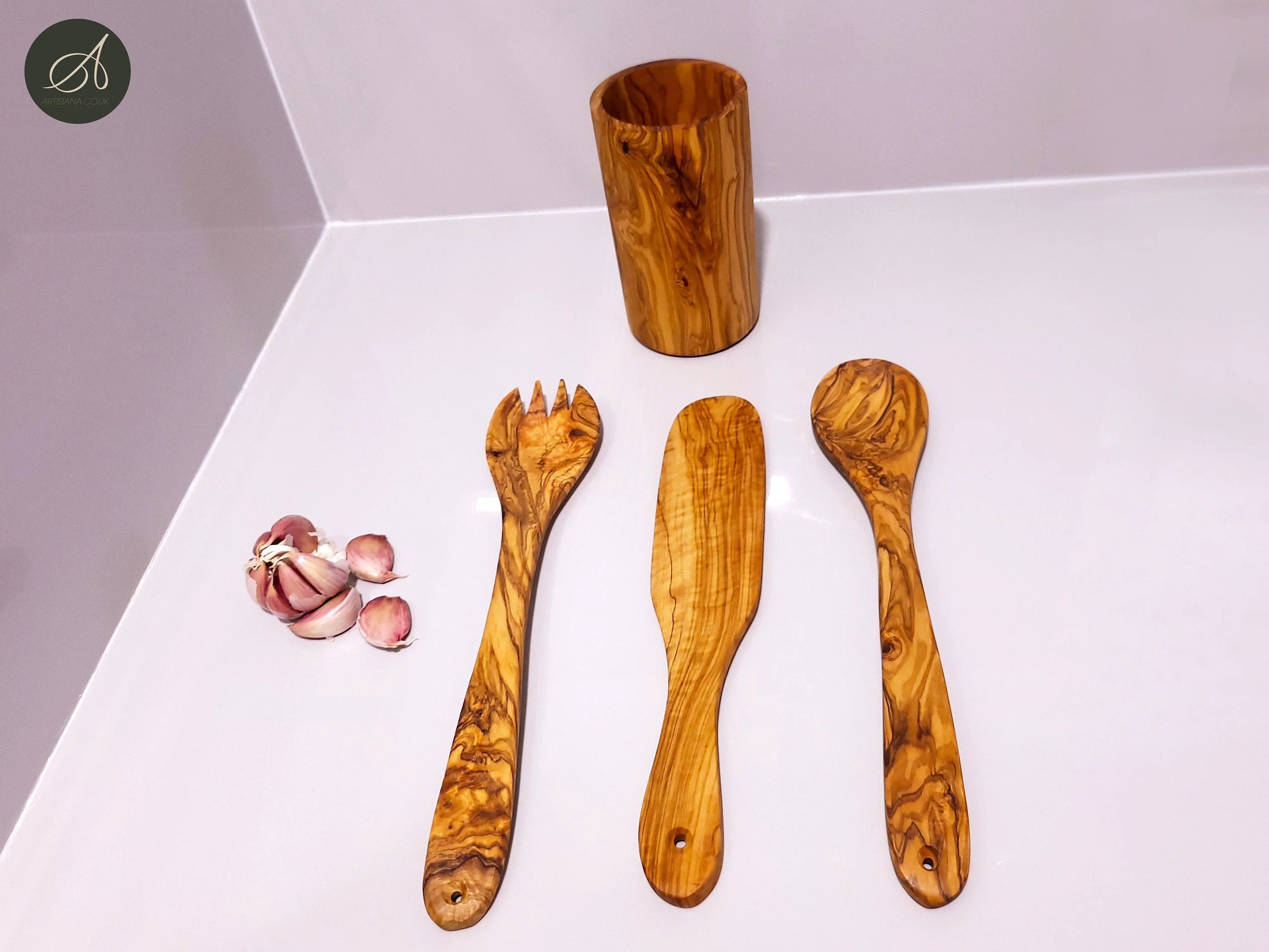 Olive wood set of 3 kitchen – handcrafted, natural design
