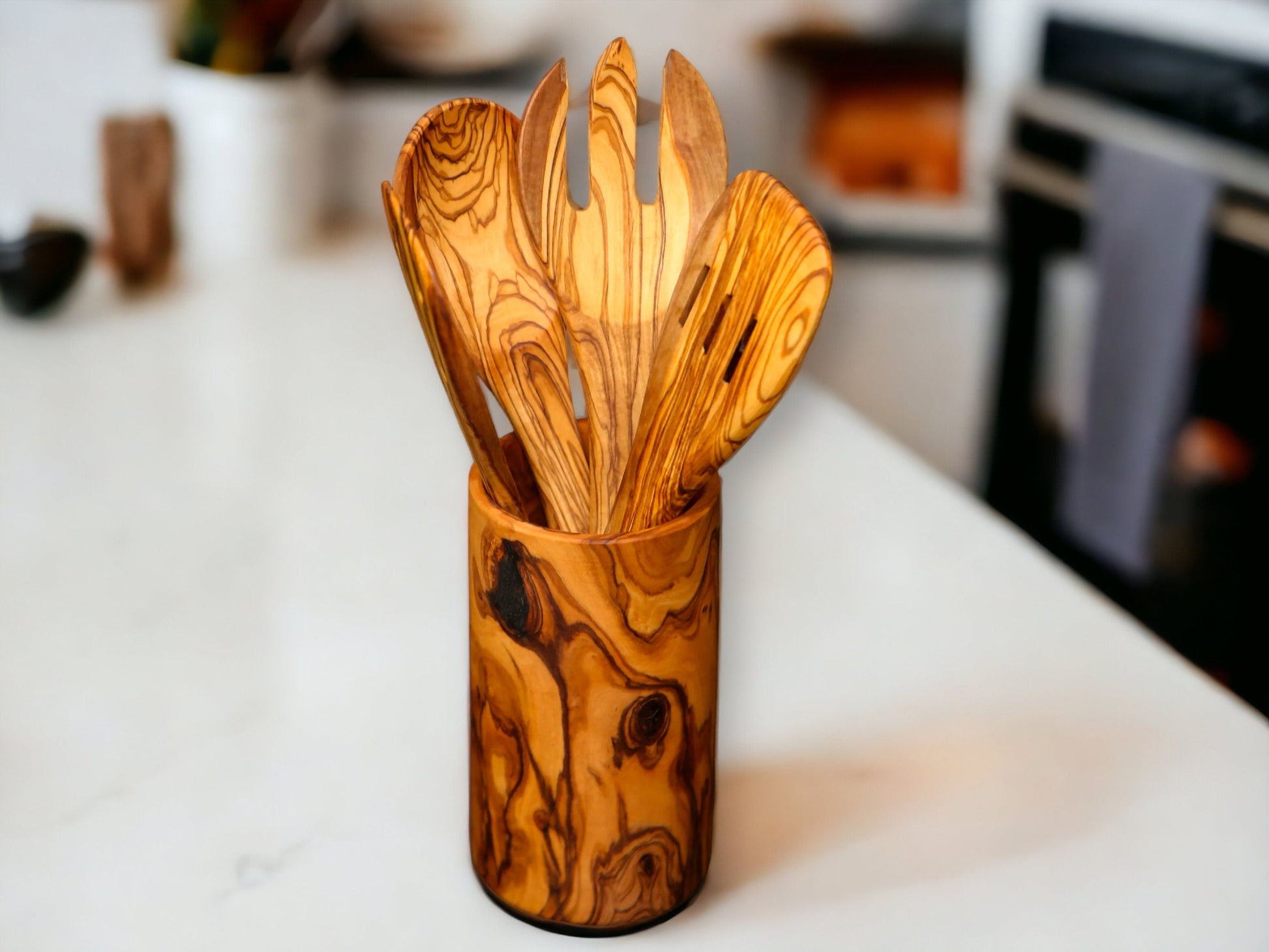 Olive Wood Cutlery & Utensils Holder 15 cm, natural, handmade, gift