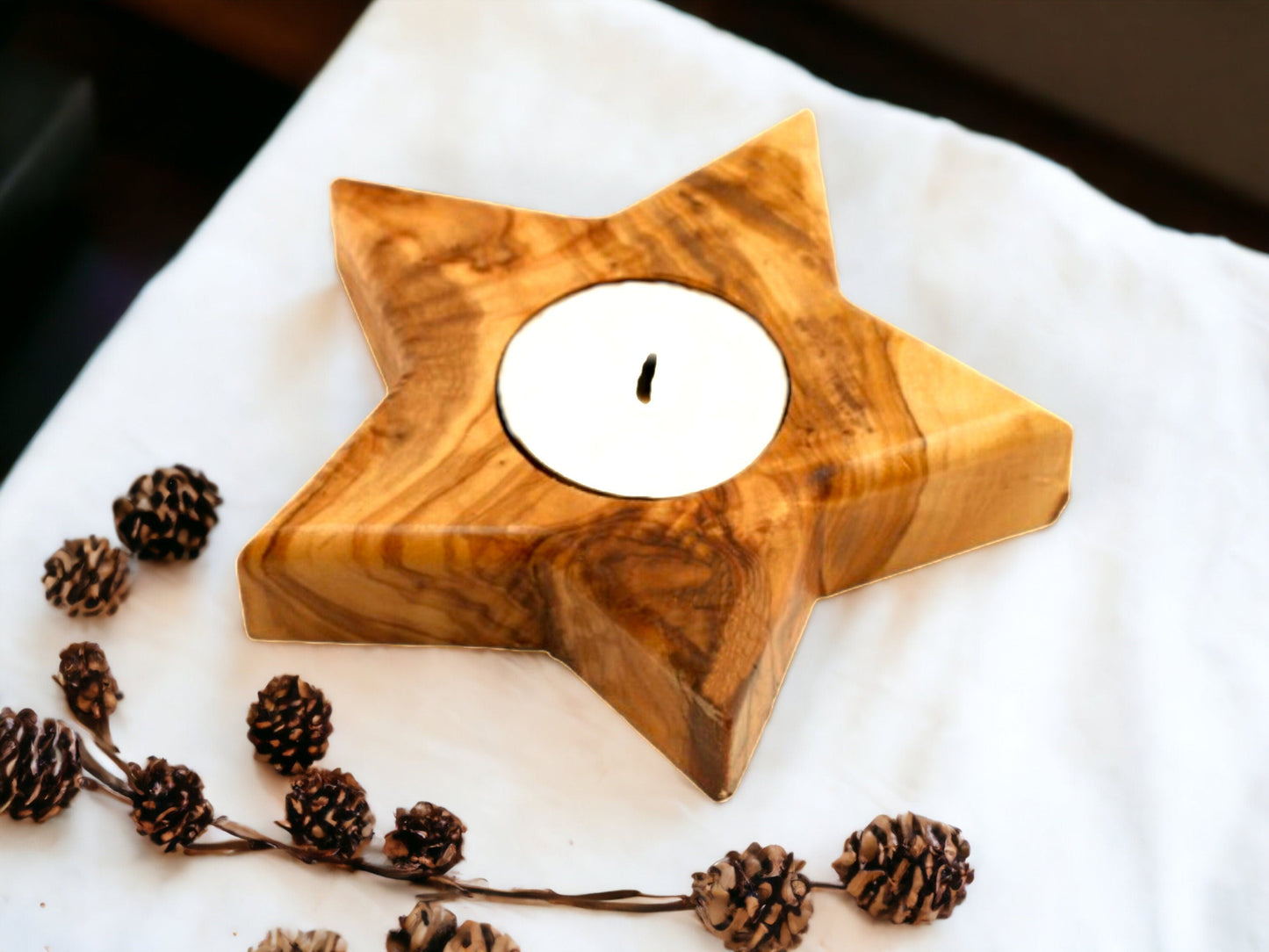 Olive Wood Star Shaped Tealight Candle Holder 10 cm, Home Decor, natural, handmade, gift