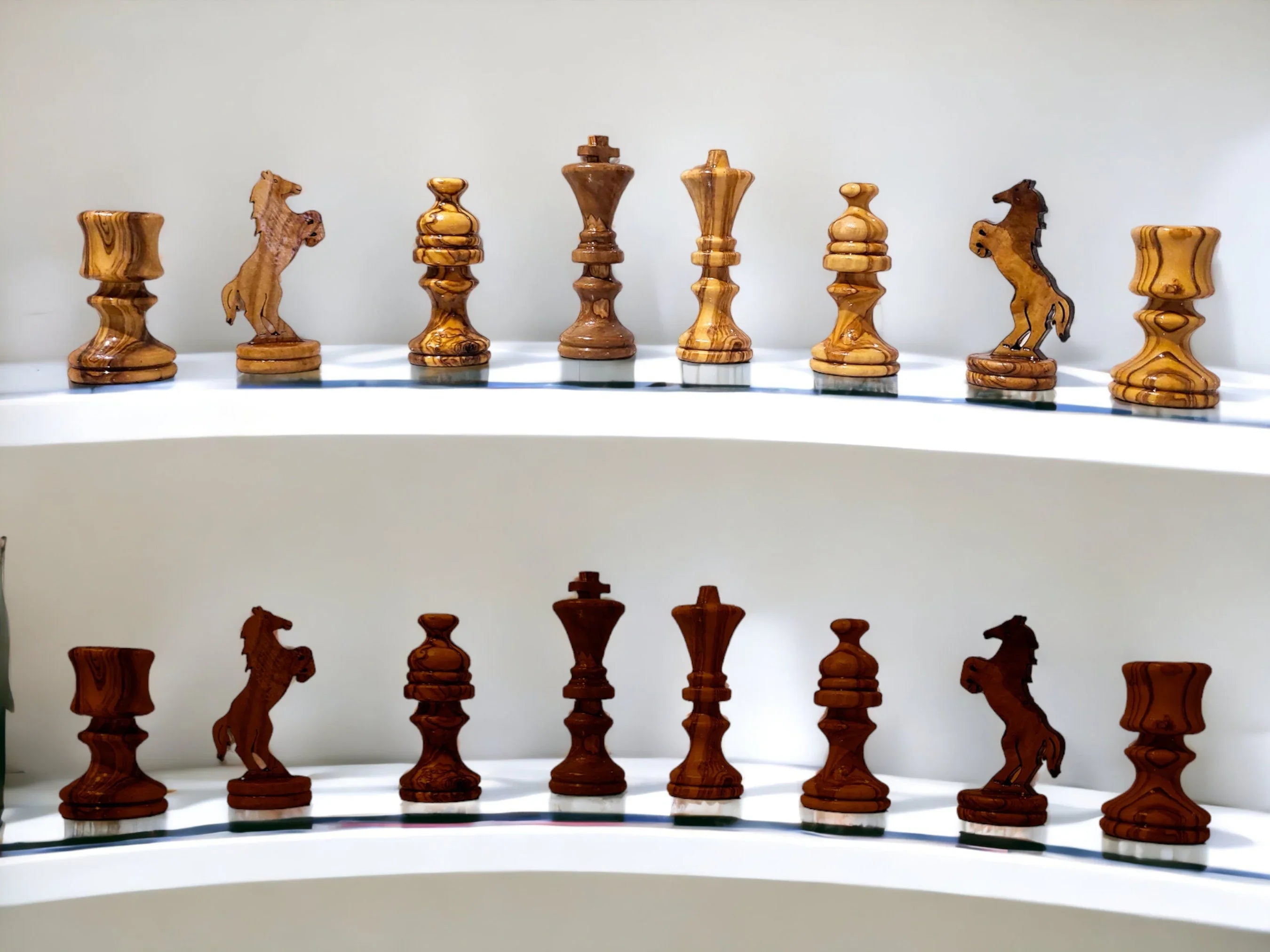 Olive wood wooden chess piece set – handcrafted, natural design