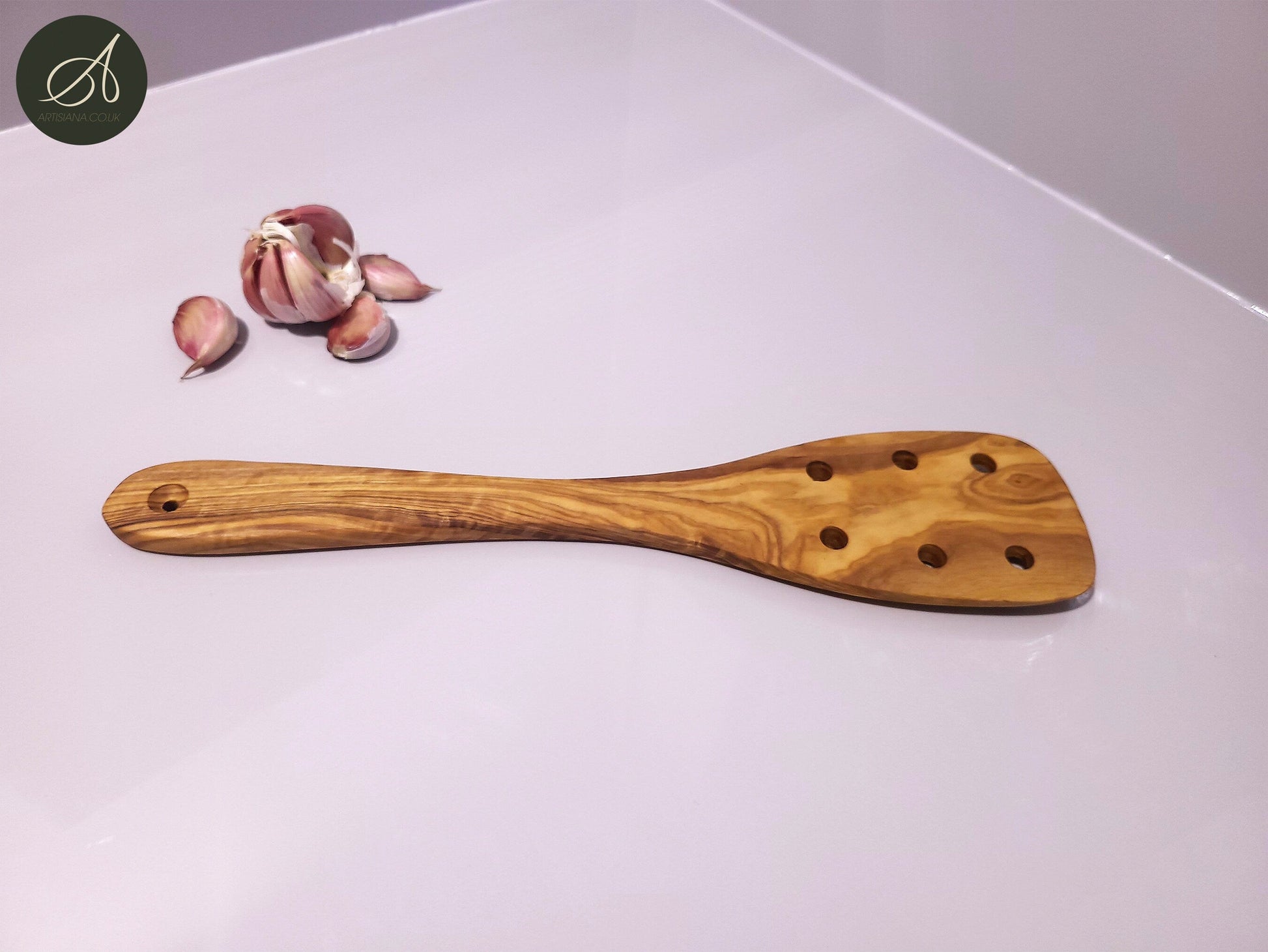 Olive Wood Spatula with Holes 30 cm, Wooden Spatula, Cookware, Kitchen Utensils, Restaurant, handmade, chef, gift