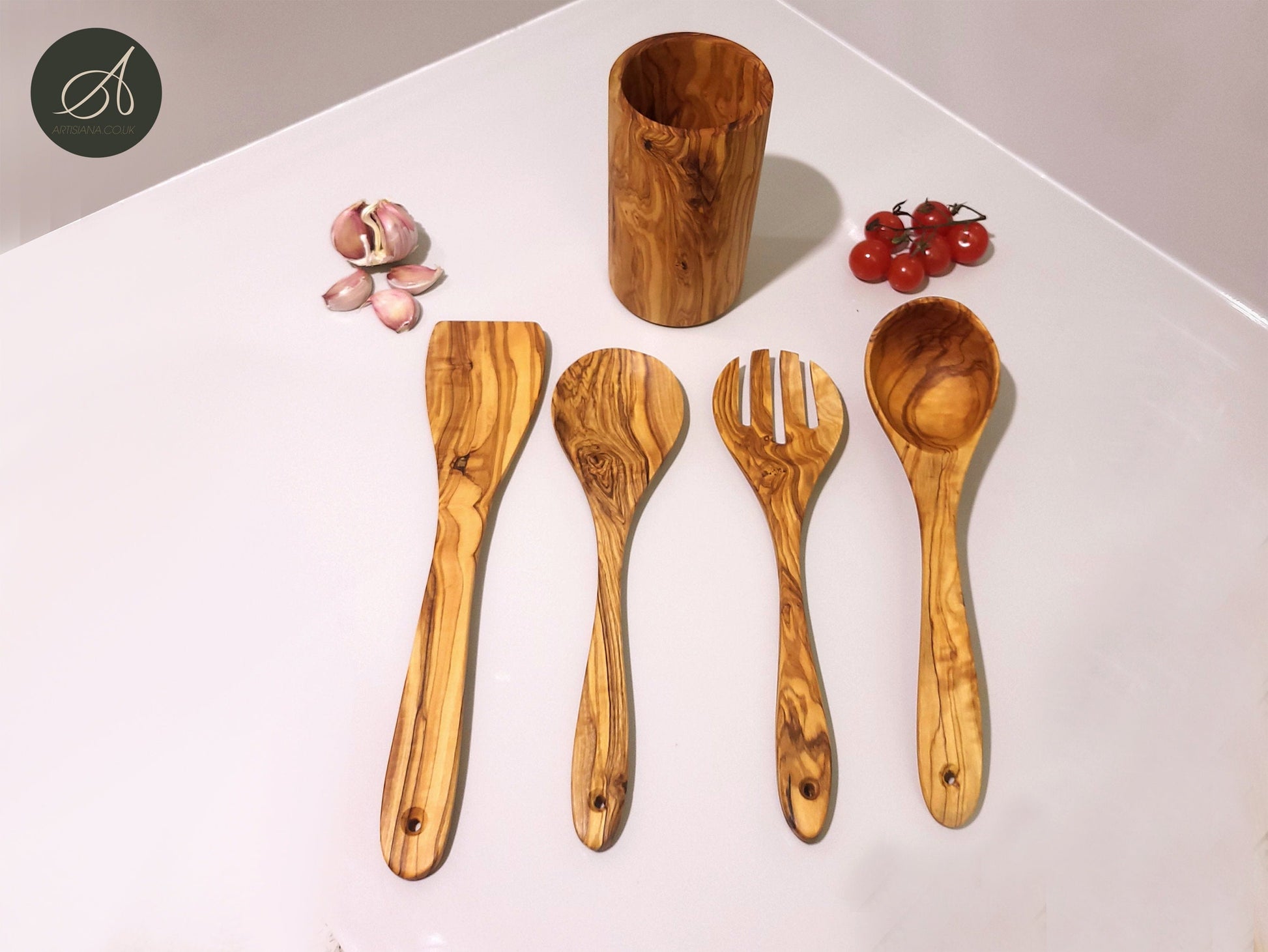 Wooden kitchen set, Round Utensil Holder, Kitchen Utensils, salad server, Ladle, spatula, restaurant, chef, gift