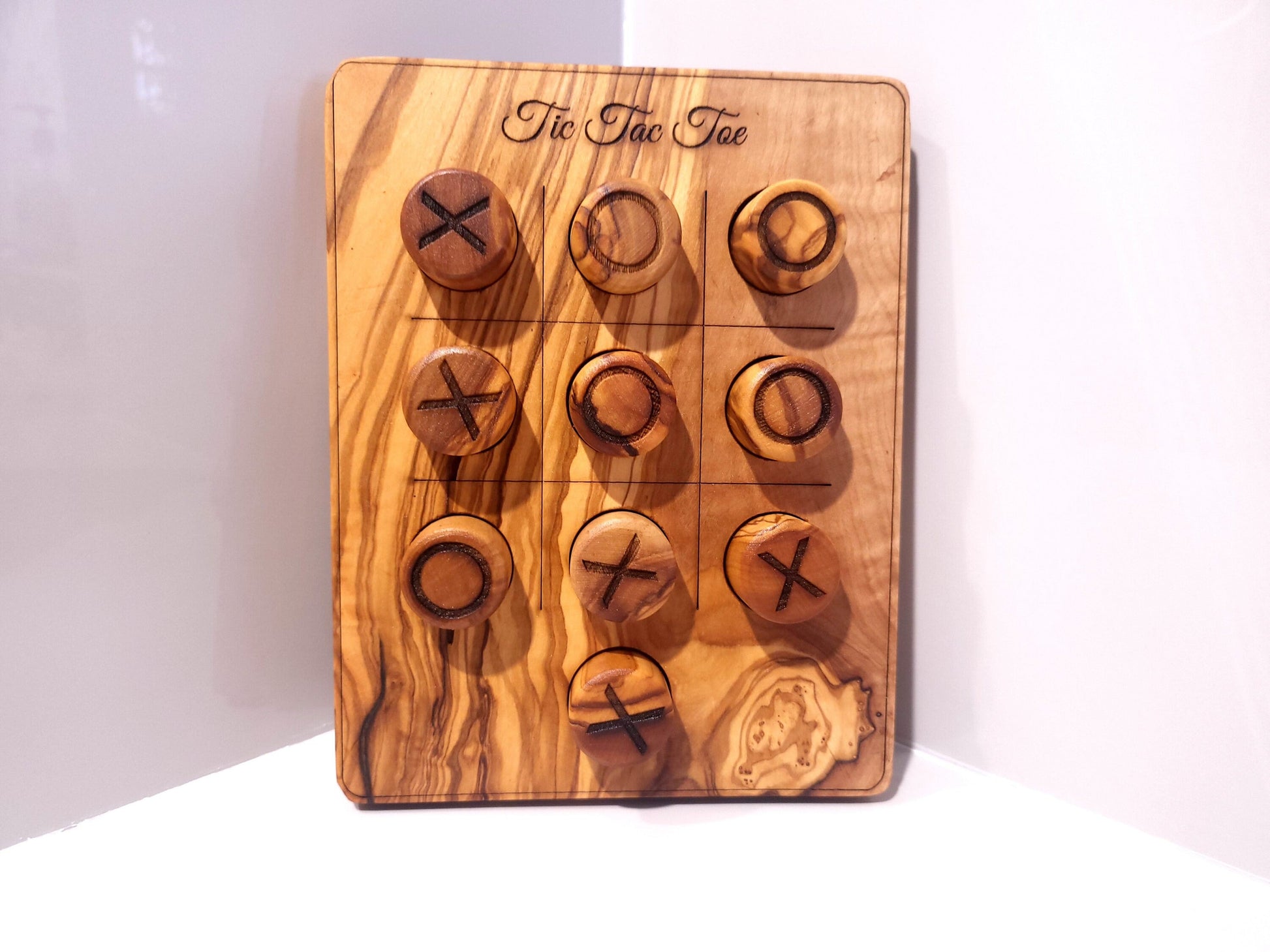 TIC TAC TOE/Noughts And Crosses Game Wooden Kids Toy | Olive Wood | Regular Or Irregular Shape