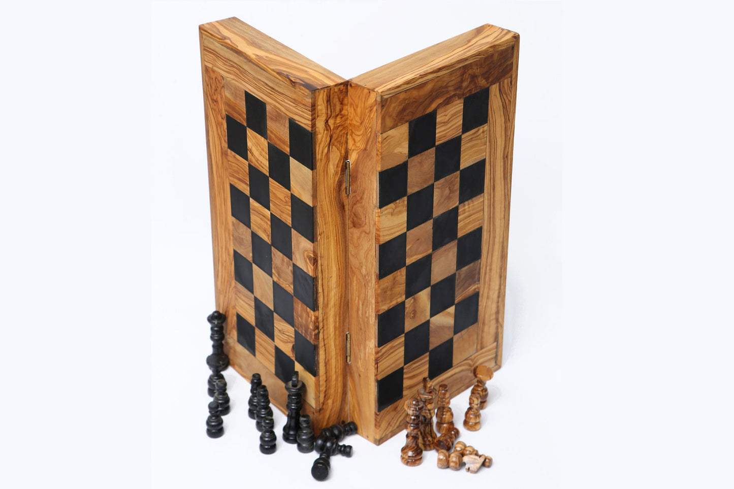 OliveArt | Olive Wood 2 in 1 Hand Crafted Backgammon And Chess Set 40 cm x 40 cm, Folding Chess Board With Pieces Gift Set