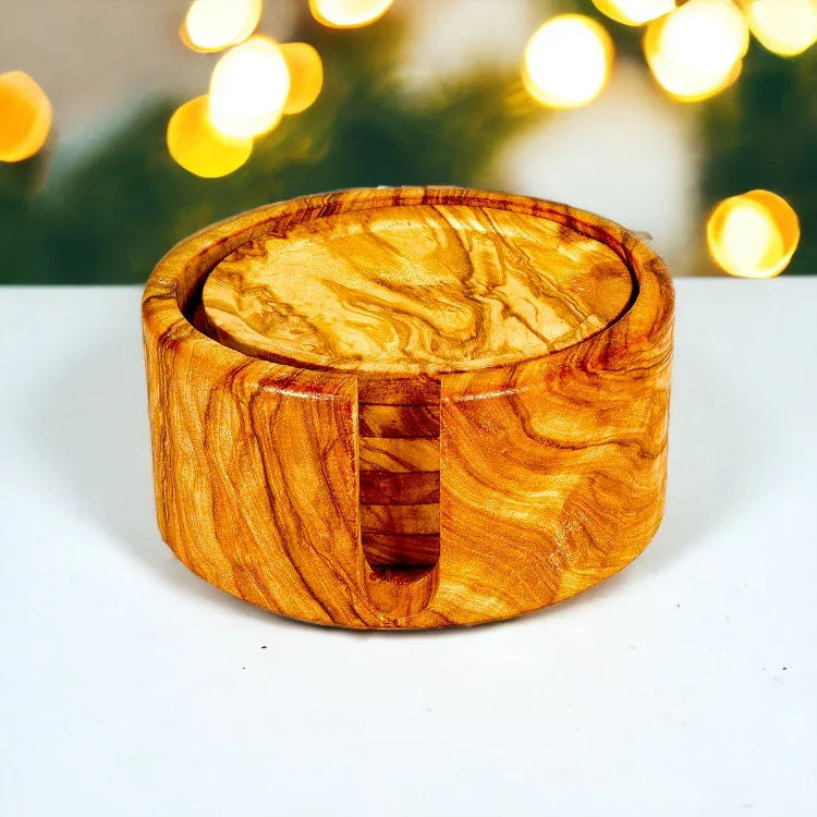 Olive wood coaster set of 6 – handcrafted, natural design