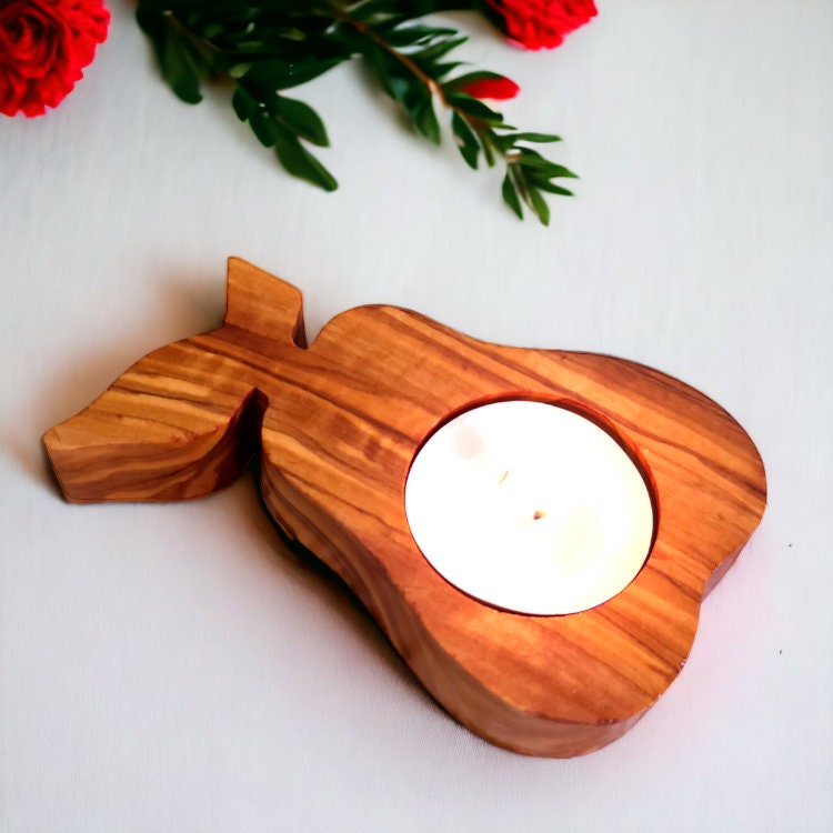 Wooden Candle Holder, Olive Wood Pear Shape Candle Holder 10 cm, handmade, Home decor, Housewarming gift