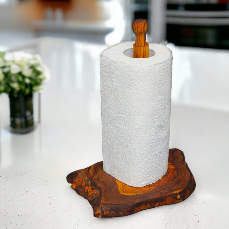 Olive Wood Kitchen Paper Roll Holder 30 cm